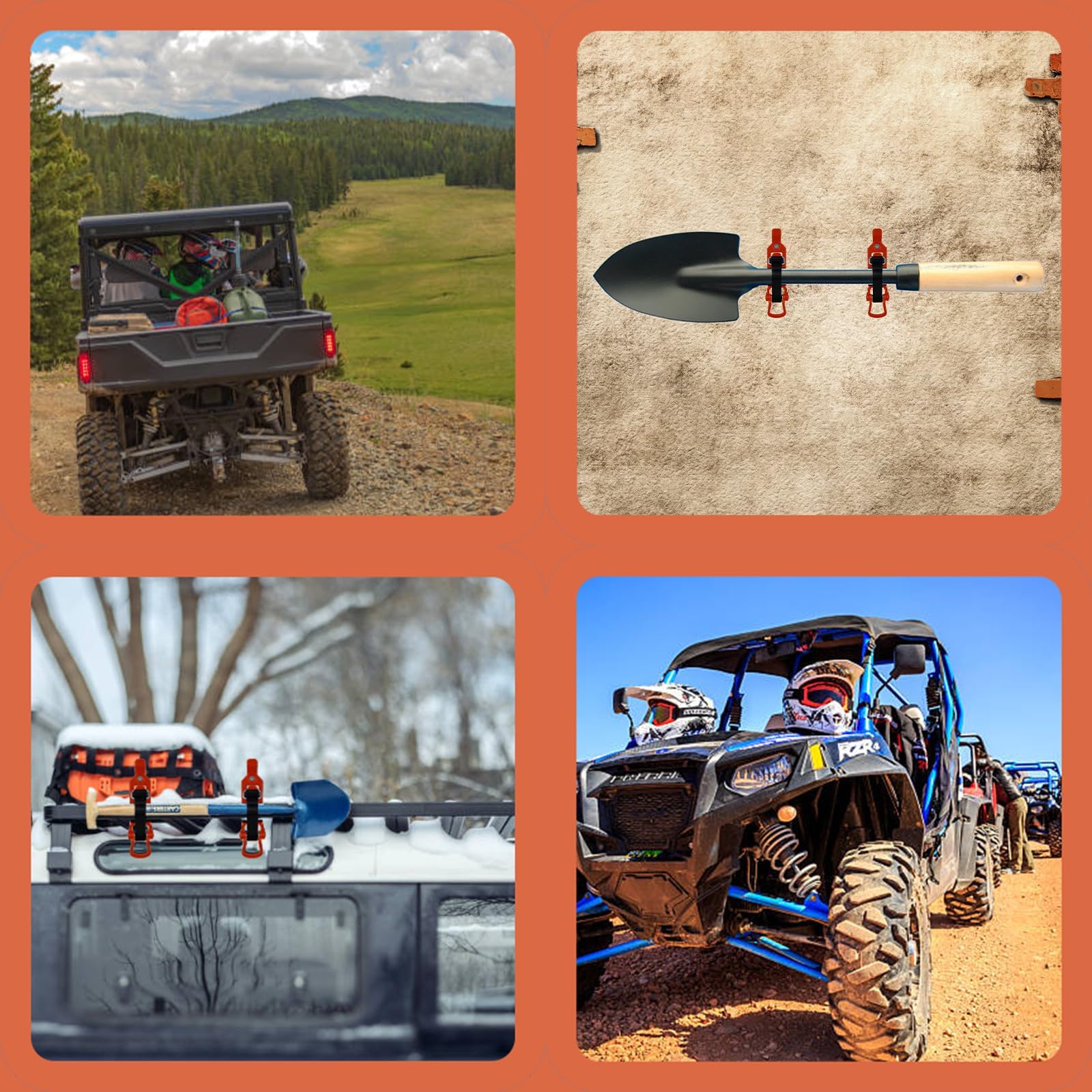 8PCS Shovel Mount for Roof Rack - Heavy Duty Overland Gear & Rotopax Mount Shovel Holder for Trucks - Universal Tool Holder with Rubber Clamp Grip - Fits Wall Mount & Pole Clamp - Perfect for Off-Road Adventures, Camping & Emergency Preparedness