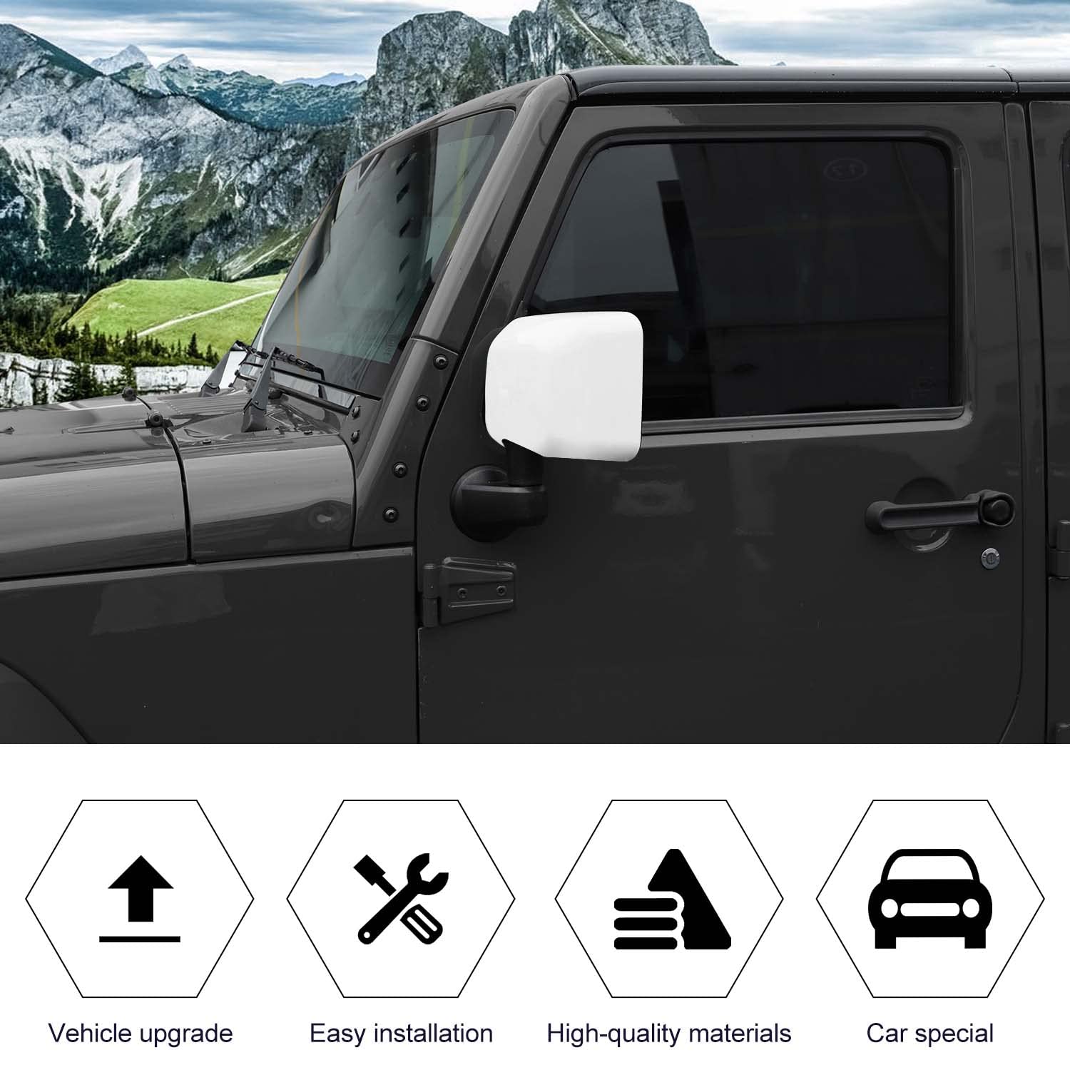 Jeep Wrangler JK JKU 2007-2017 Rearview Mirror Cover Trim Shell Kit - White Exterior Mirror Decoration Accessories | Upgrade Your Ride's Style for Off-Road Adventures & Daily Commutes
