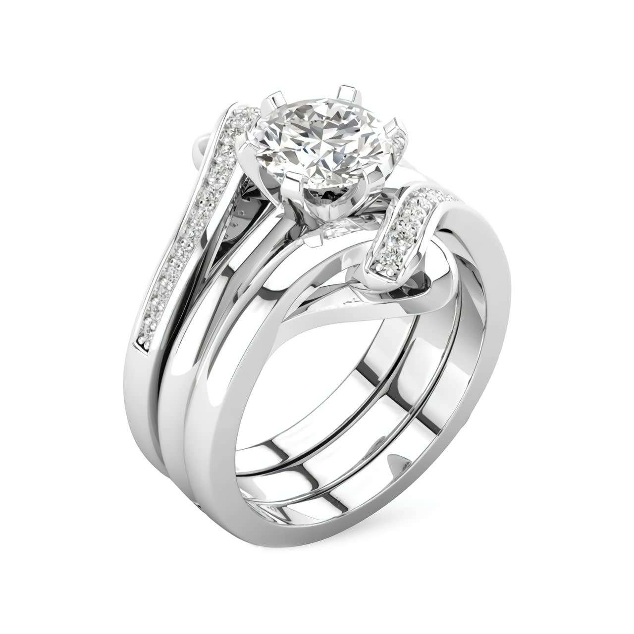 1 Carat Moissanite Engagement & Wedding Ring Set for Women - Platinum Plated Silver 3-Piece Bridal Set - Anniversary Promise Rings for Her | Perfect for Proposals, Weddings, Anniversaries & Special Occasions