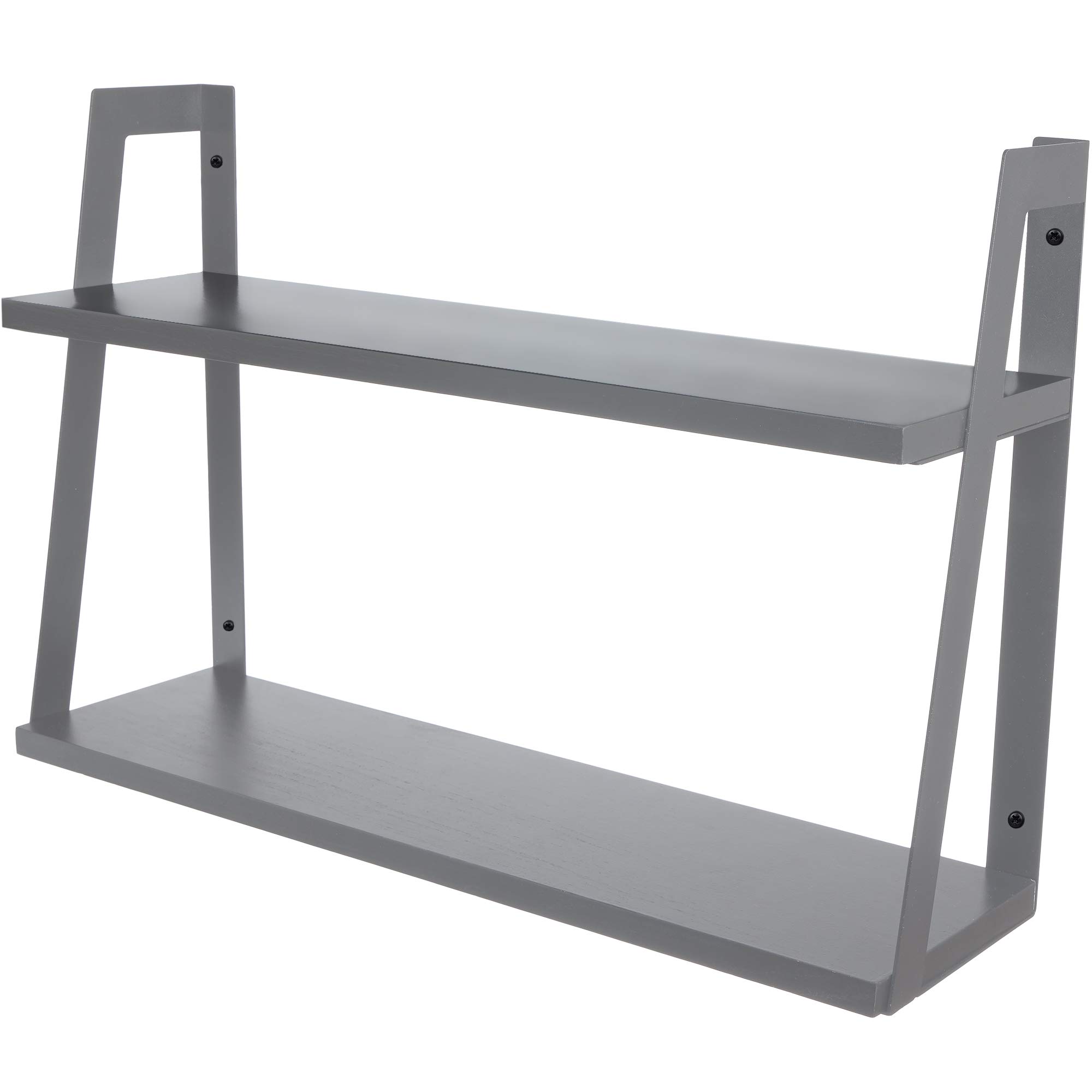 Modern Grey 2-Tier Floating Wall Shelves - Rustic Wood Wall Mounted Shelf for Display, Books & Storage - Perfect for Bathroom, Office, Living Room, Bedroom, Laundry & Kitchen Decor