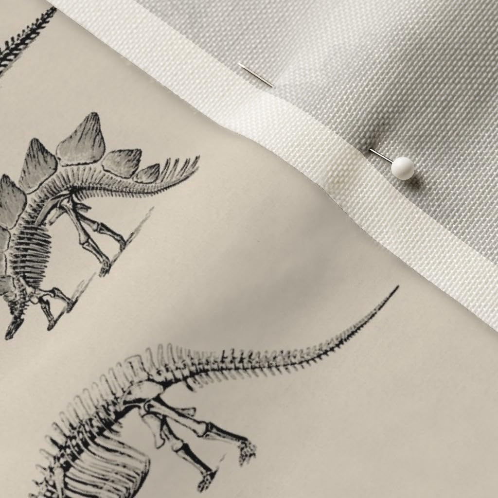 Premium Spoonflower Upholstery Velvet Fabric by The Yard - Black & Cream Animal Skeletons & Dino Stegosaurus Print for Nursery Decor, Home Upholstery, and Apparel | Perfect for DIY Projects, Kids' Rooms, and Fashion Design