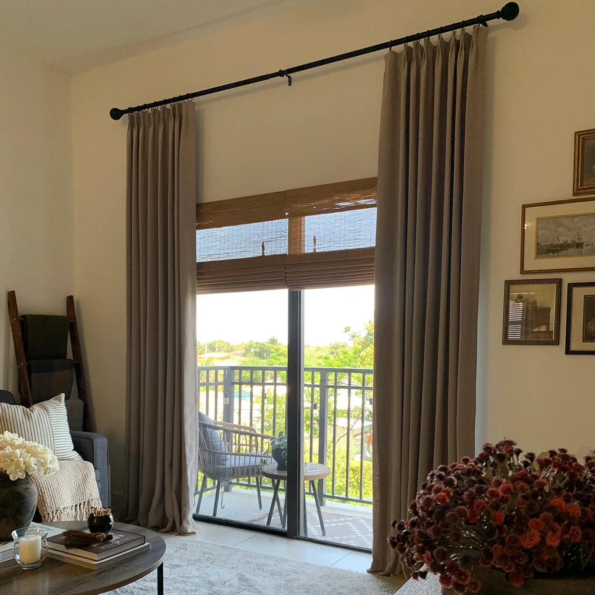 Pinch Pleated Blackout Curtains - 100% Linen Custom Drapes in Grey & Beige | Modern Thermal Insulated Window Treatments for Living Room & Bedroom
