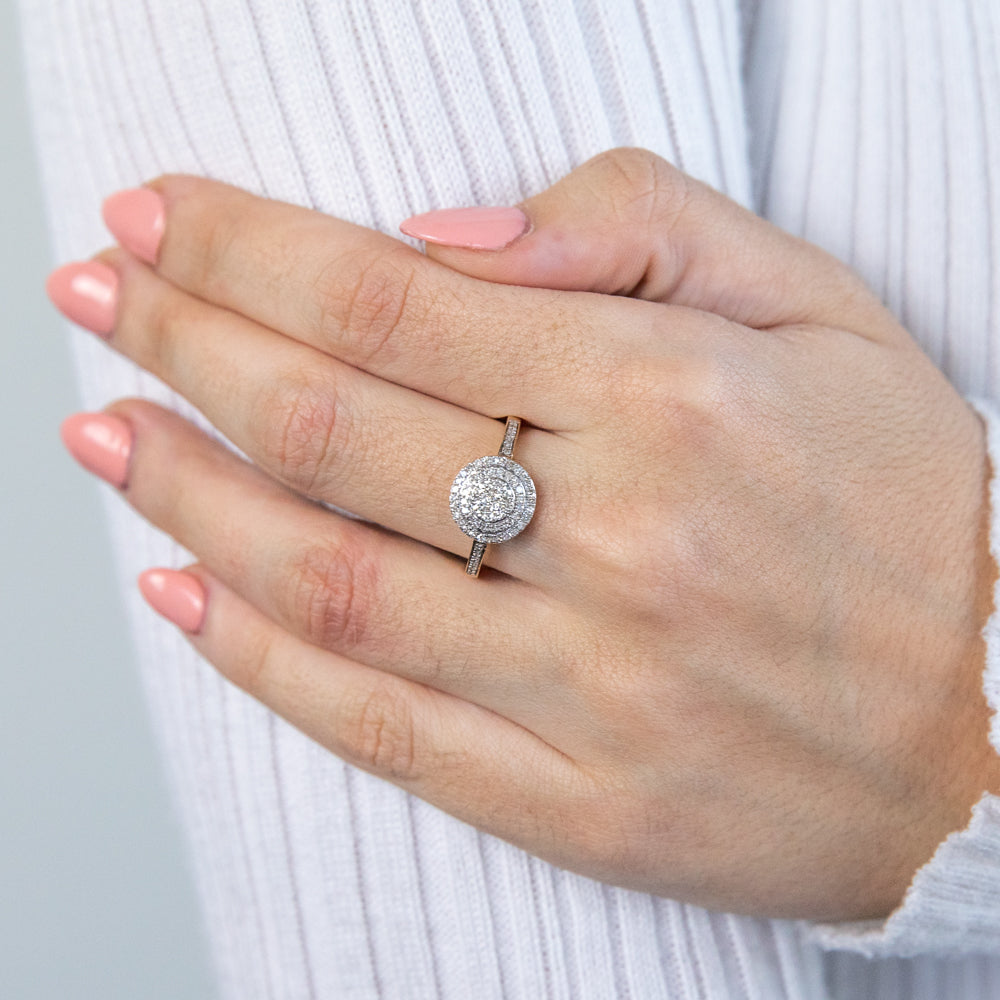9ct Yellow Gold 1/2 Carat Halo Diamond Ring for Women - Elegant Engagement & Wedding Band - Perfect for Proposals, Anniversaries & Special Occasions