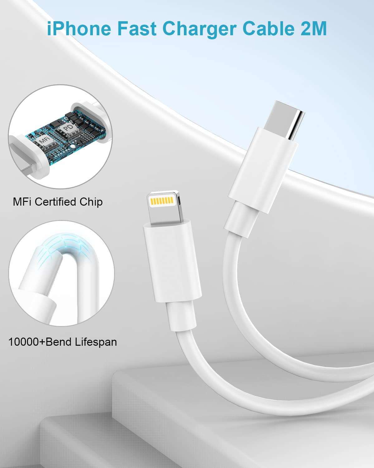 Apple MFi Certified 20W Fast Charger Plug & 2M Lightning Cable - USB C Charger for iPhone 14 Pro Max/Plus/13/12/11/XS/X/8 & iPad | Perfect for Home, Office & Travel Charging