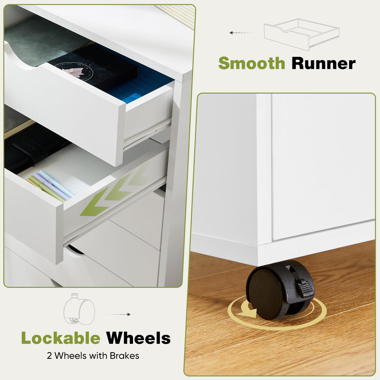 Sweetcrispy 7-Drawer Rolling Dresser - White Wooden Storage Cabinet with Wheels, Mobile Organizer for Bedroom, Office & Home - Perfect for Clothes, Toys & Home Organization