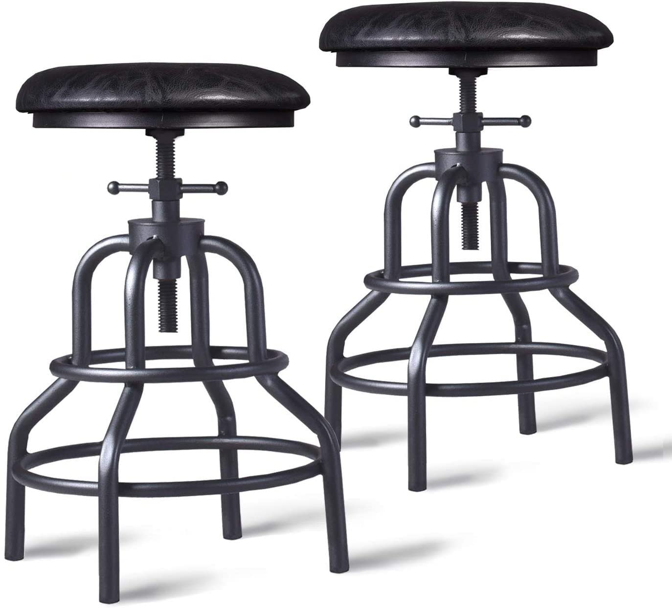 Vintage Industrial Bar Stool Set of 2 - Adjustable Height 27