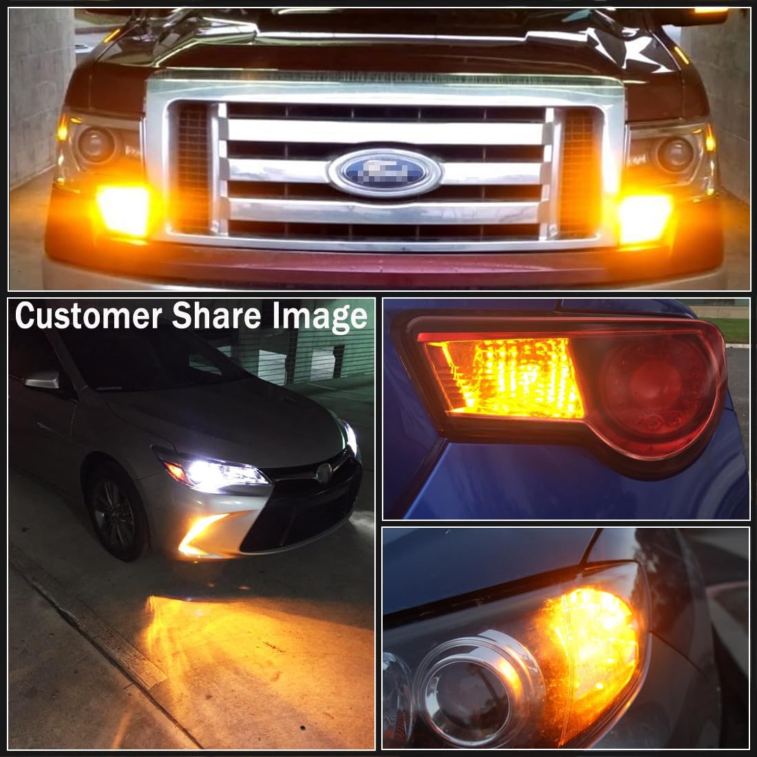 4-Pack Super Bright 7443 7440 992 T20 7444NA LED Bulbs - Amber Yellow 9-30V Non-Polarity 24-SMD LED Chipsets with Projector for Turn Signal & Side Marker Lights - Perfect for Cars, Trucks, SUVs & Motorcycles