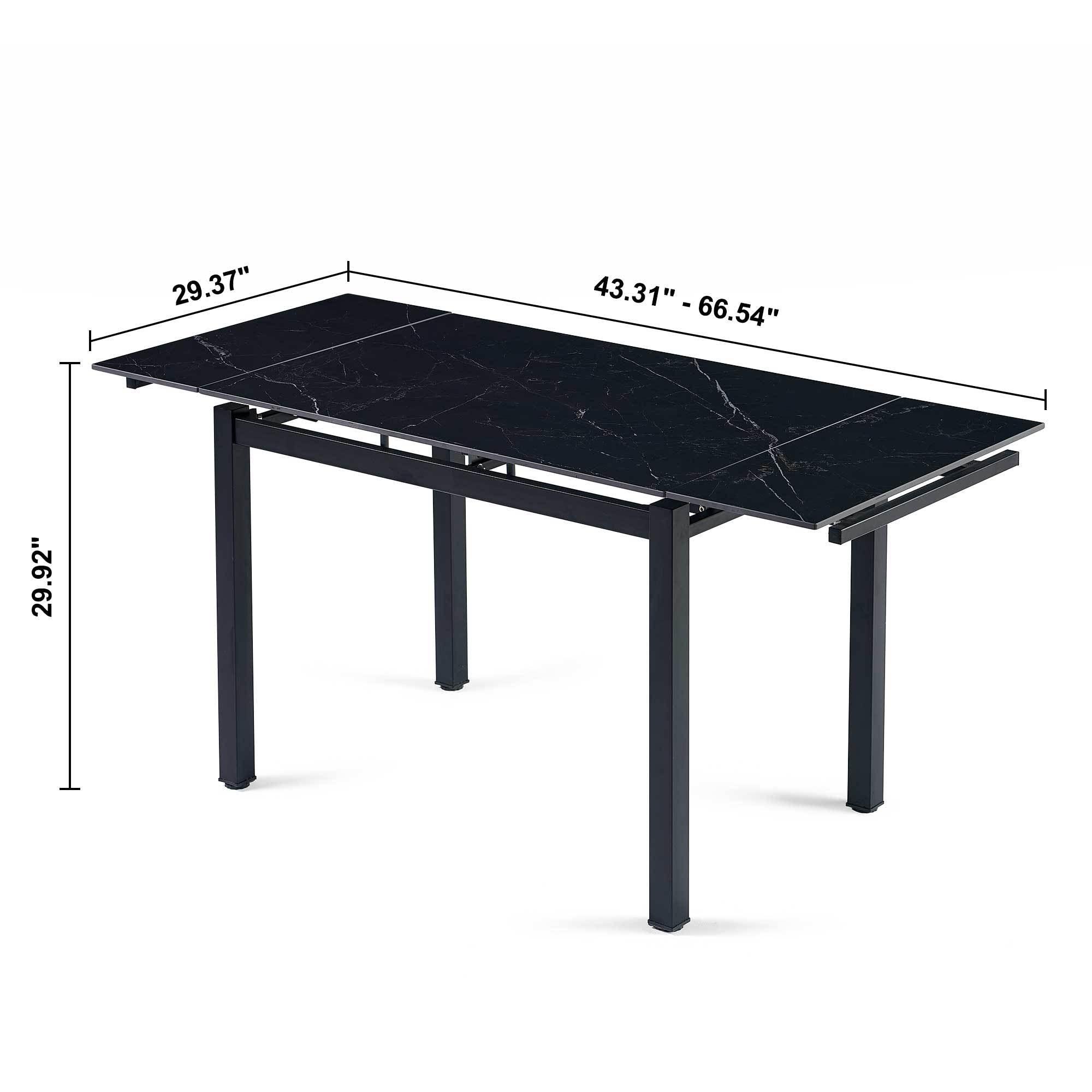 Modern Black Ceramic Expandable Rectangular Dining Table - Space Saving Kitchen & Small Apartment Furniture for Dining Room, Breakfast Nook, and Compact Living Spaces