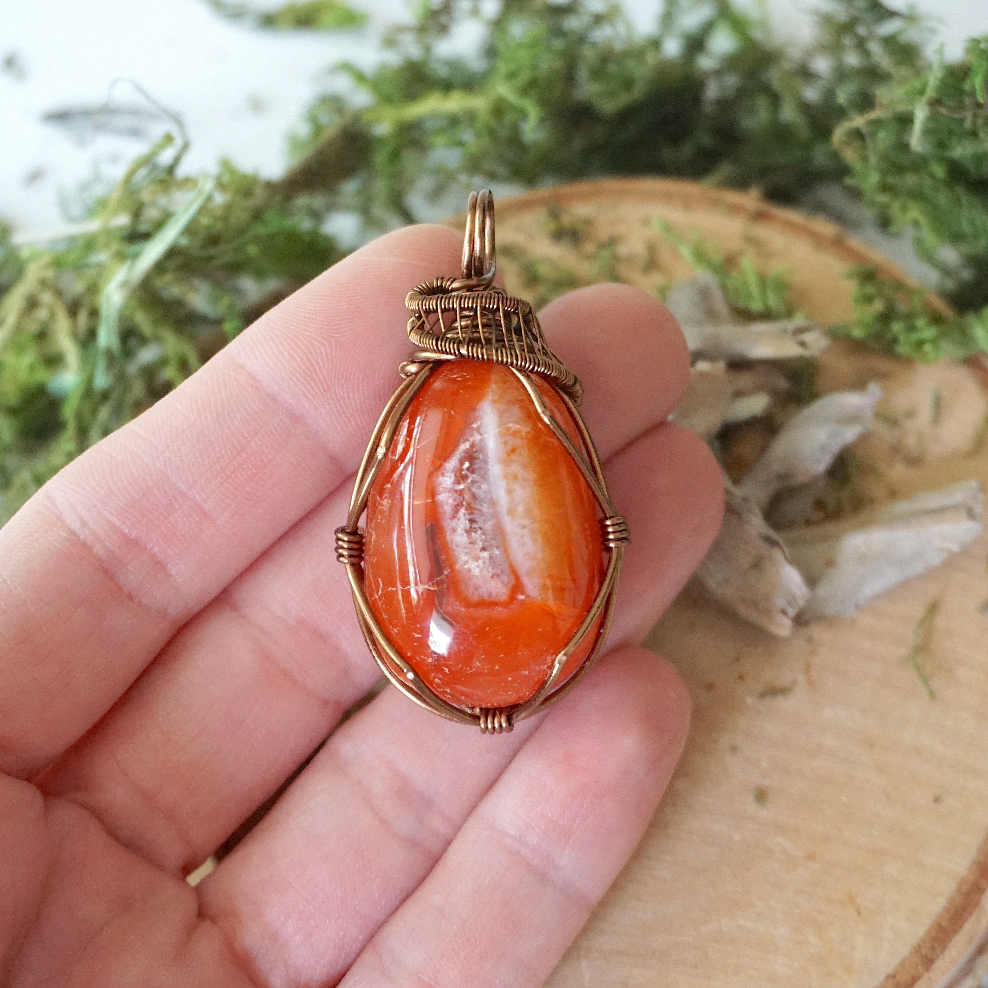 Raw Carnelian Necklace - Handmade Wire Wrapped Healing Crystal Pendant for Women - Perfect for Meditation, Energy Healing & Spiritual Jewelry Gifts