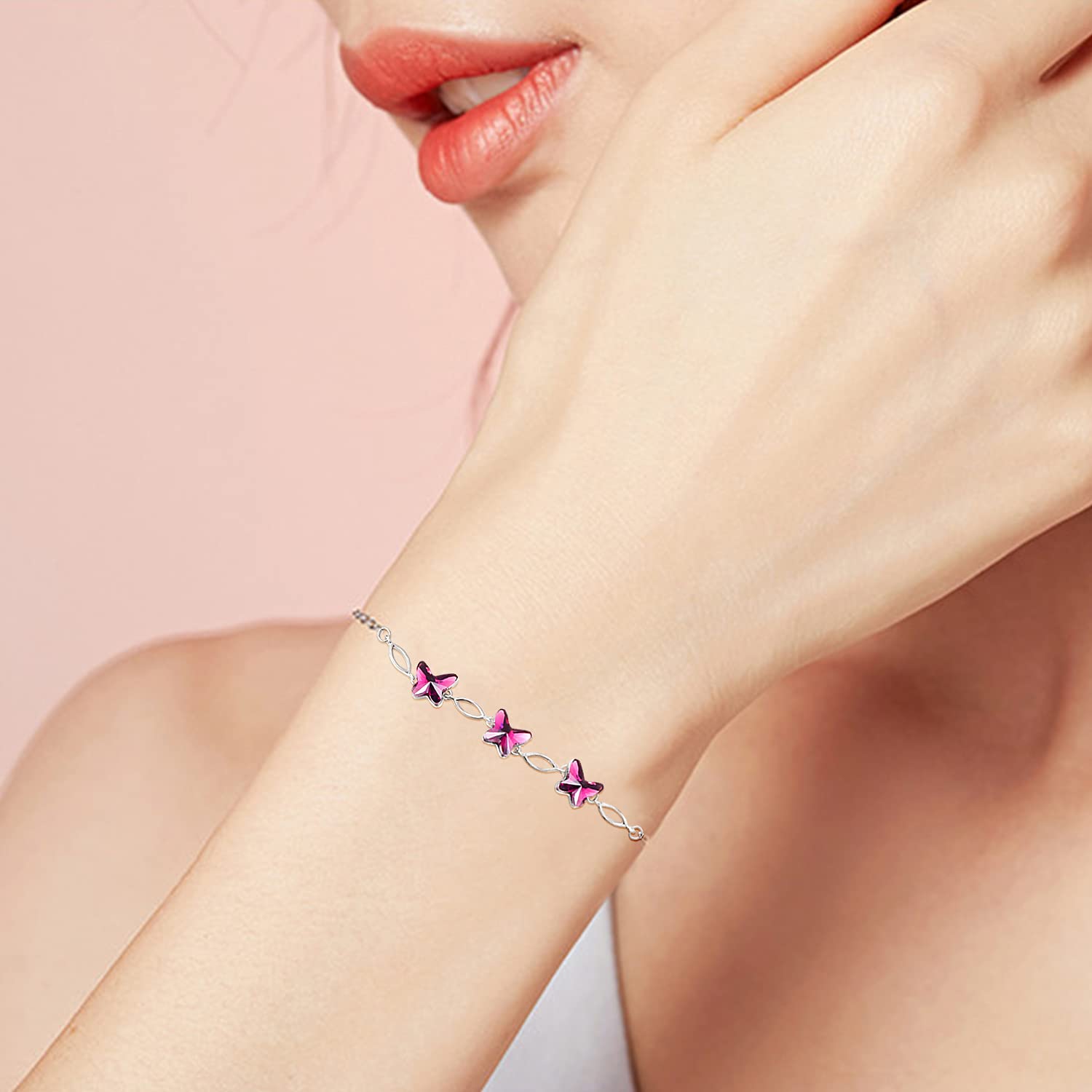 DreamBoat 925 Sterling Silver Purple Crystal Butterfly Bracelet for Women - Elegant Animal Jewelry, Dainty Crystal Bracelet, Unique Butterfly Gift for Her - Perfect for Birthday, Anniversary & Everyday Wear