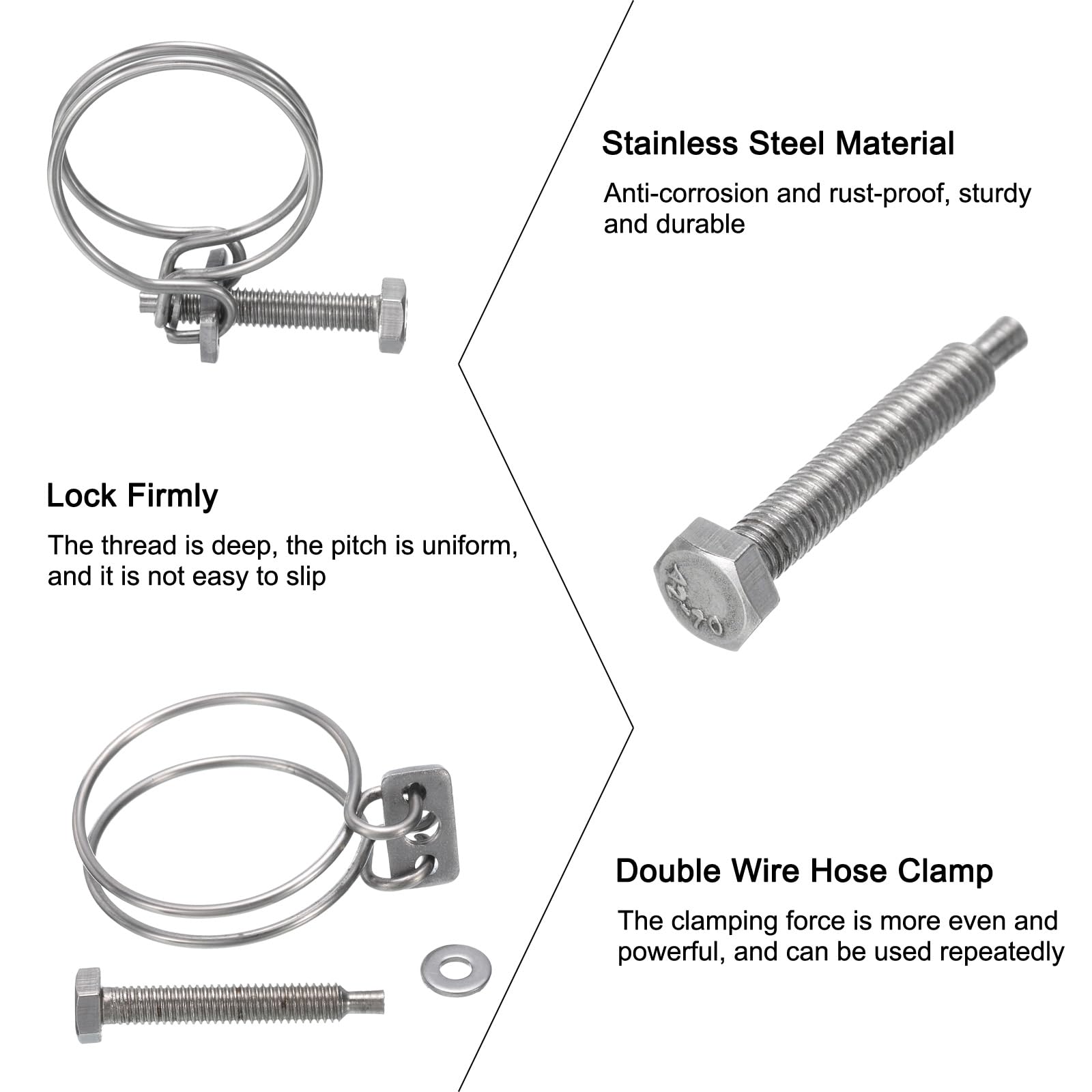 uxcell 6Pcs Stainless Steel Adjustable Double Wire Hose Clamps 36-40mm with M6 Bolt - for Dust Collection, Pump, Pipe & Automotive Hoses - Perfect for Home Workshop, Plumbing & Industrial Applications