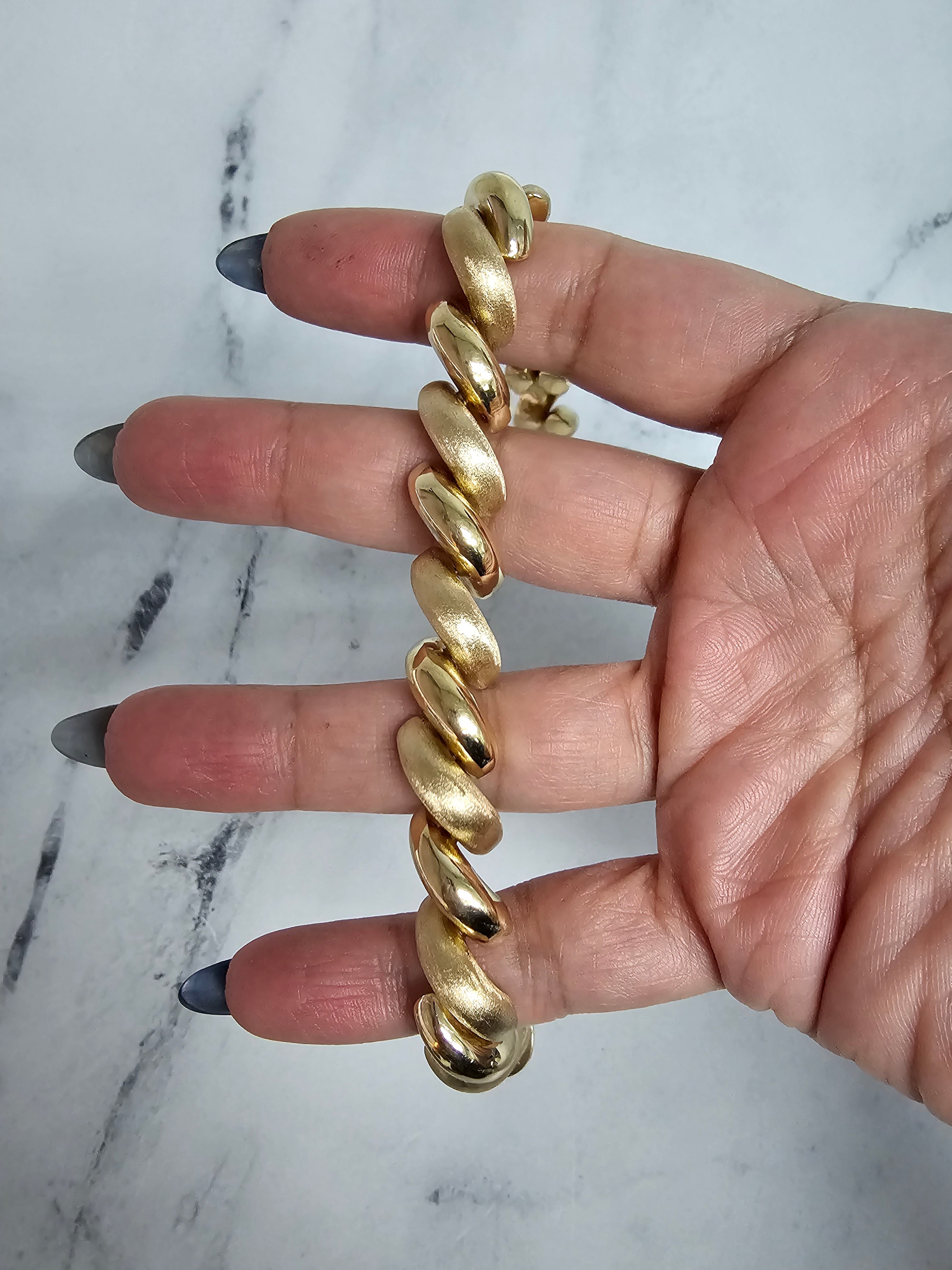 11MM San Marco Gold Link Chain Bracelet with Mixed Finish - Elegant Jewelry for Women, Perfect for Parties, Weddings & Everyday Wear