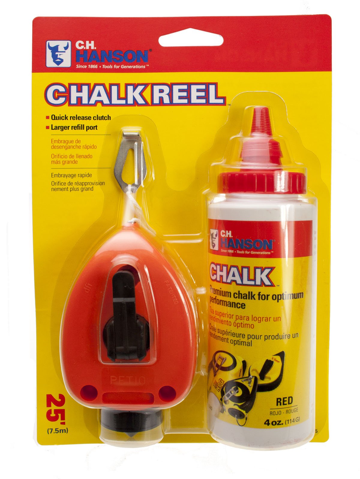 CH Hanson 11025 25' Reel with 4 oz. Red Chalk Line - Professional Masonry & Construction Marking Tool for Layouts, Measuring, and Alignment