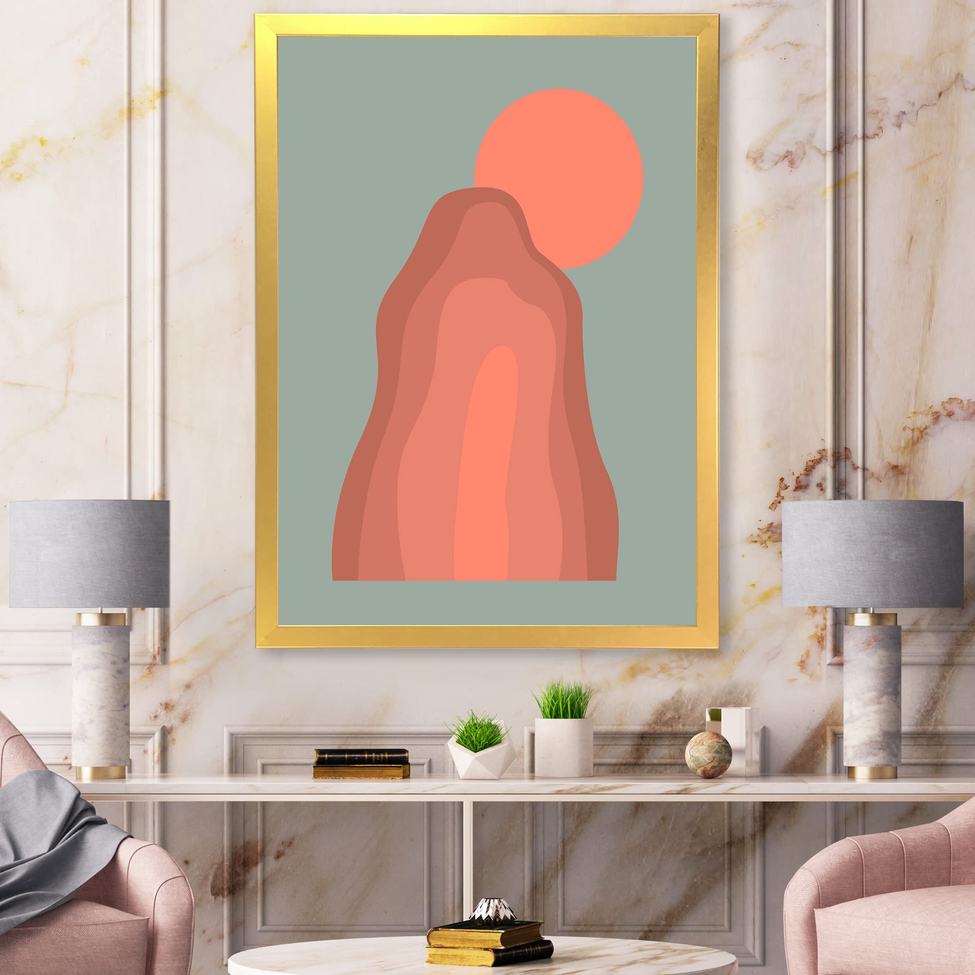 DesignQ Pink Sunset Mountain Landscape Modern Framed Wall Art - Stunning Home Decor for Living Room, Bedroom & Office
