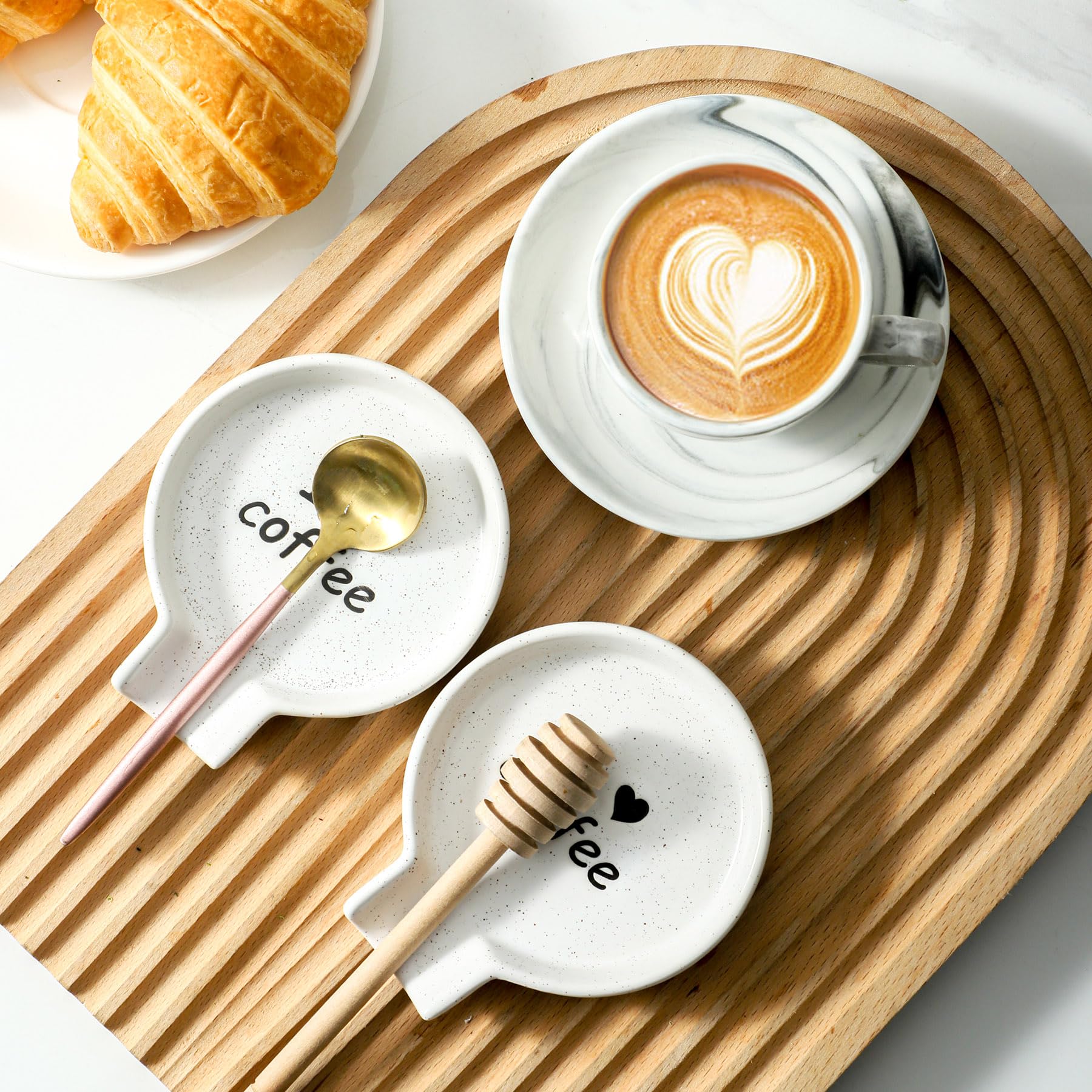 Ceramic Spoon Rest Holder for Teaspoons, Bar Spoons & Coffee Stirrers - Decorative Kitchen Accessory for Coffee & Tea Stations - Perfect for Home, Cafe & Restaurant Use