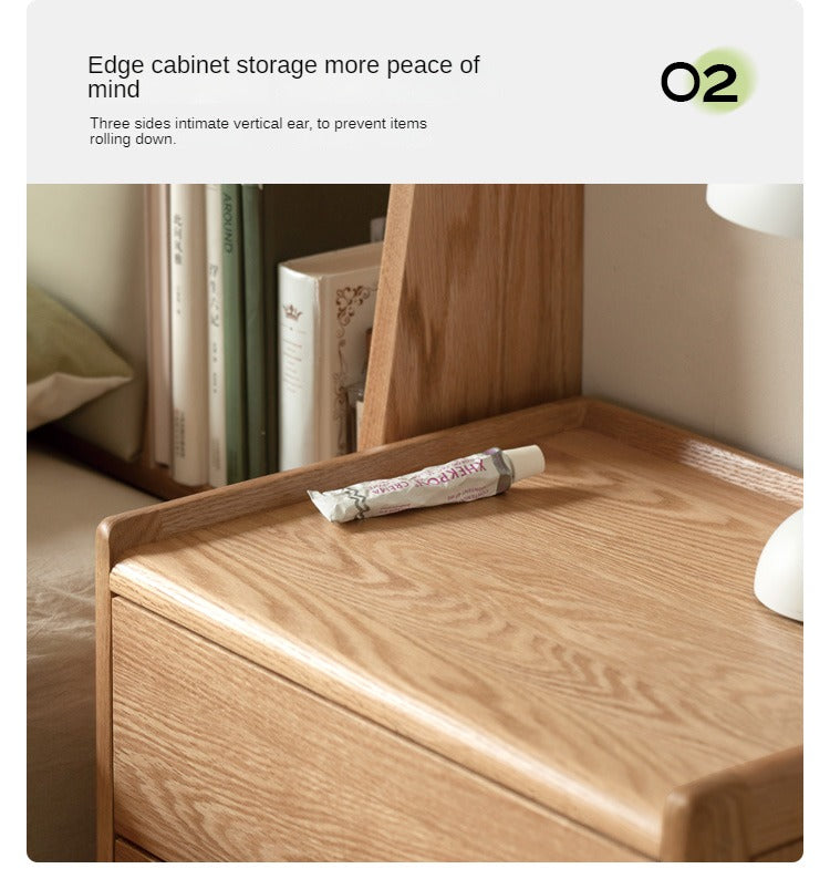 Solid Oak Wood Nightstand - Modern Nordic Style Bedside Table for Bedroom, Living Room, or Office