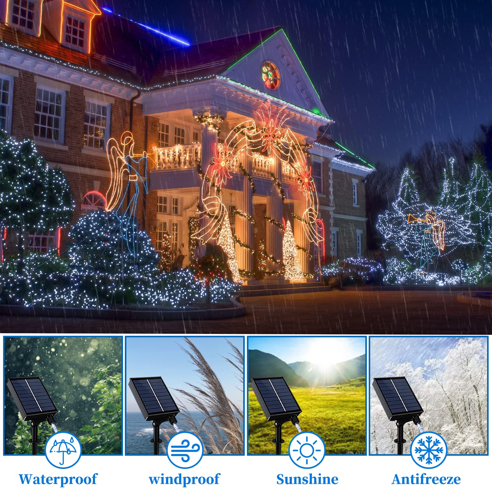 66ft 200LED Solar Rope Lights Outdoor Waterproof - 8 Modes Dimmable with Timer Remote Control - 3.7V/1200mAh Solar Powered String Lights for Garden, Patio, Yard, Pathway and Party Decor (White)