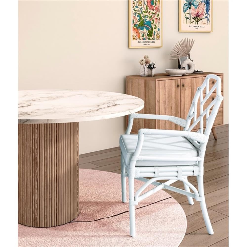 NPD Furniture & More Kara Rattan Arm Chair - Woven Rattan Accent Chair for Living Room, Patio, or Bedroom - Comfortable Boho Style Lounge Chair for Indoor & Outdoor Use