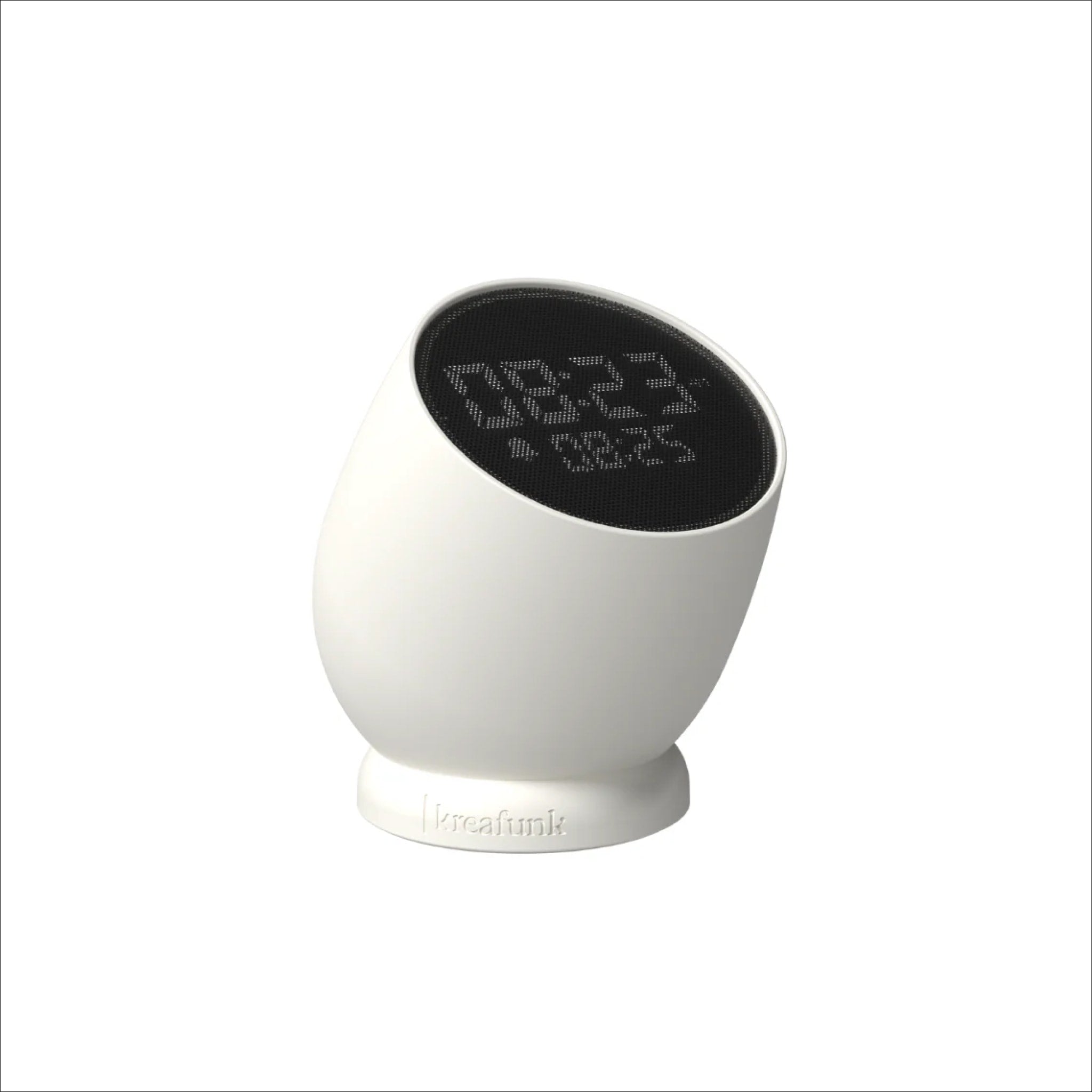 KREAFUNK Bell Alarm Clock - Digital LED Display, Adjustable Volume, Battery Operated, Modern Minimalist Design for Bedroom, Office, and Travel | White