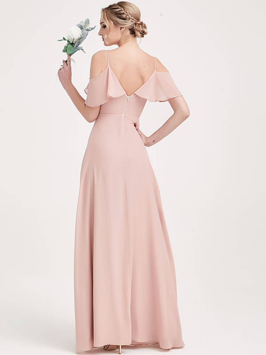 Elegant Chiffon Flounced Dusty Pink Bridesmaid Dress - 3-Way Convertible Design for Weddings, Parties & Special Occasions