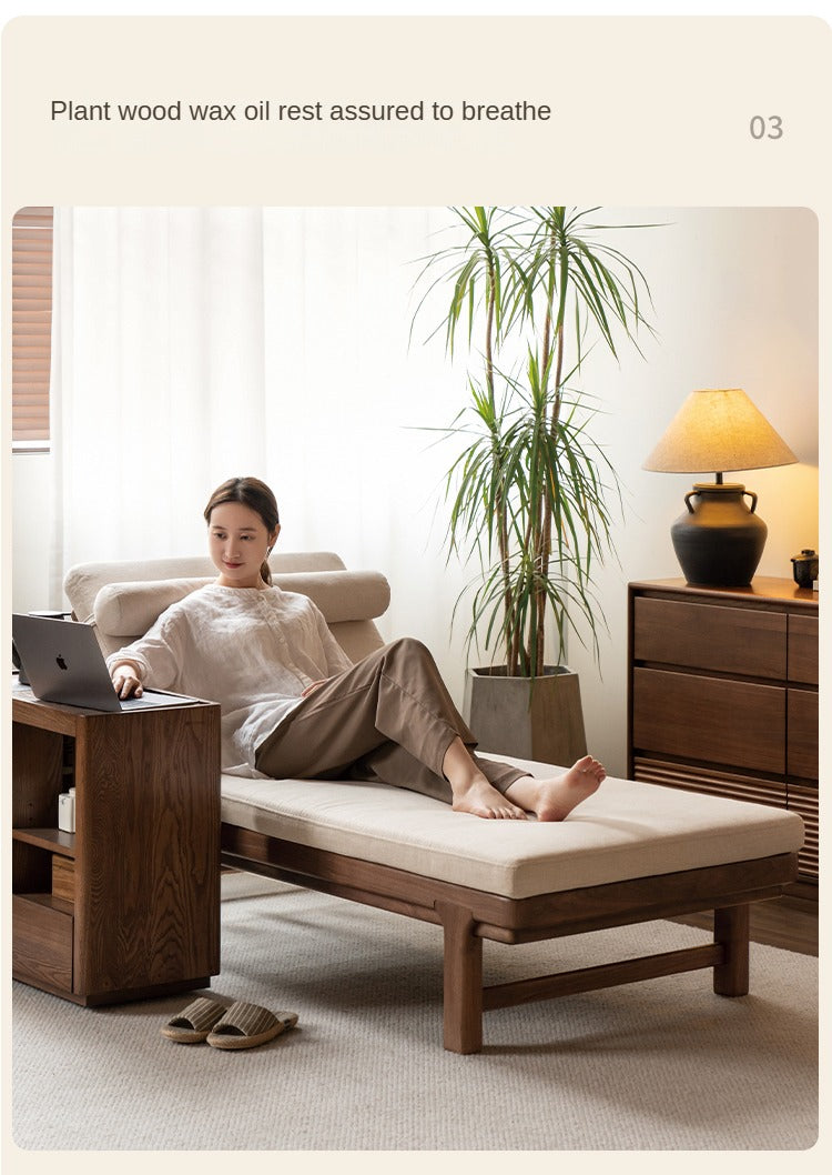 Premium Black Walnut Solid Wood Lounge Single Leisure Sofa Bed - Modern Convertible Daybed for Living Room, Bedroom & Small Spaces
