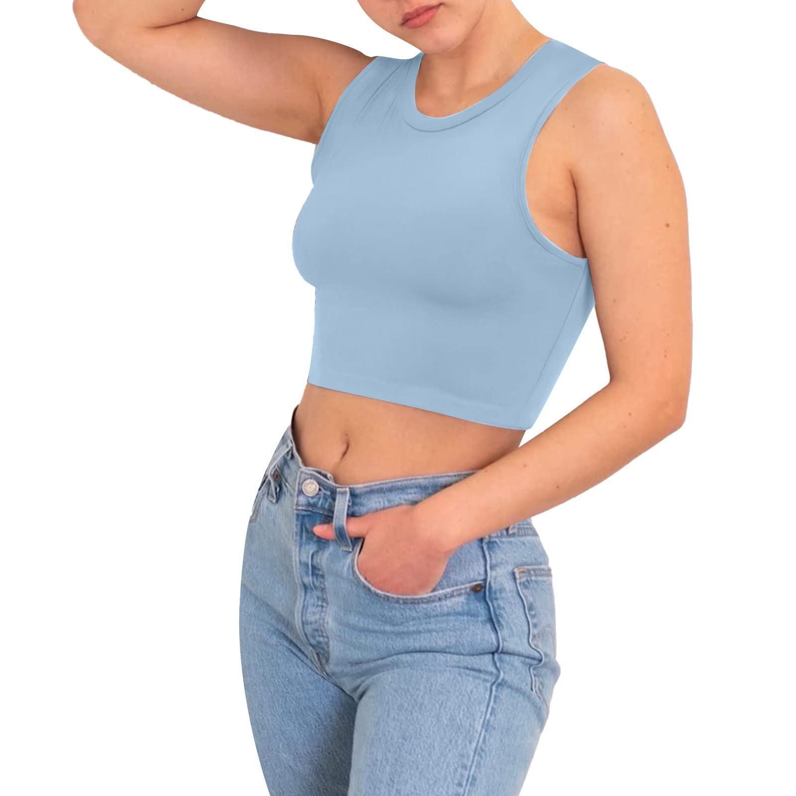 mmknlrm Women's Solid Color Short Ice Silk High Elastic Sports Yoga Vest - Breathable Stomach Control Workout Top for Running, Gym & Yoga