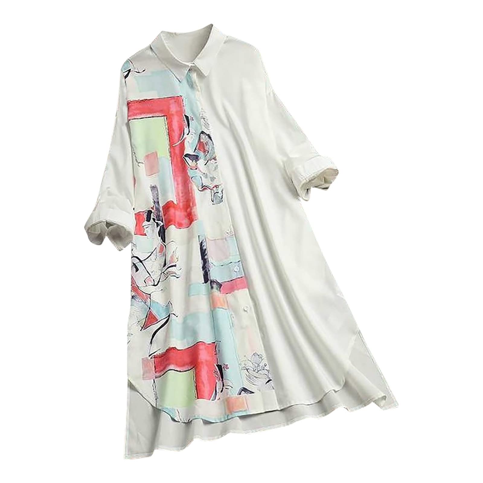 YOG Women's Casual Summer Shirt Dress - Turn-Down Collar Long Sleeve Loose Fit Printed Button Down Dress | Perfect for Office, Date Night & Weekend Outings