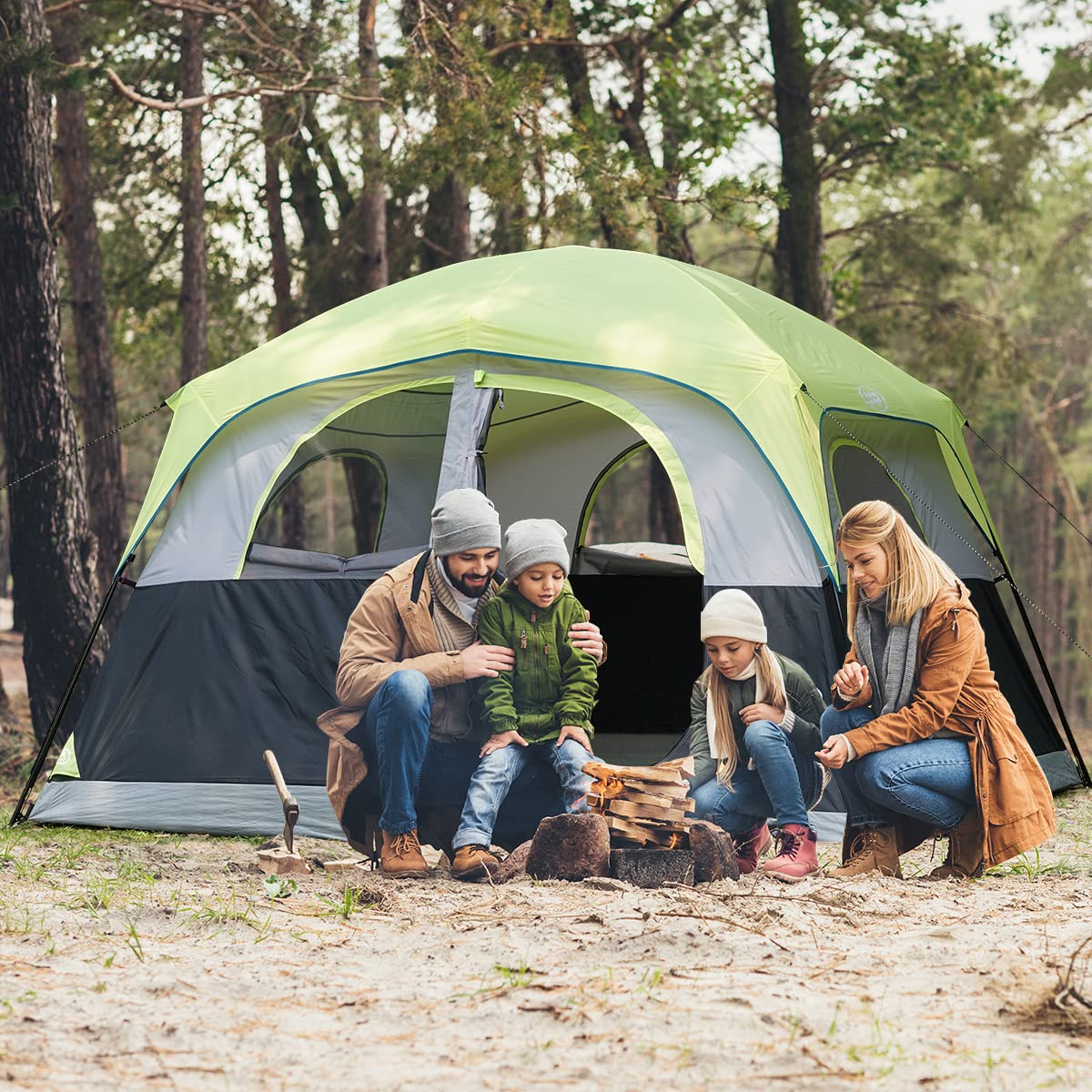 UNP 6-Person Waterproof Windproof Camping Tent - Easy Setup Double Layer Family Tent with 1 Mesh Door & 5 Large Windows (10'x9'x78