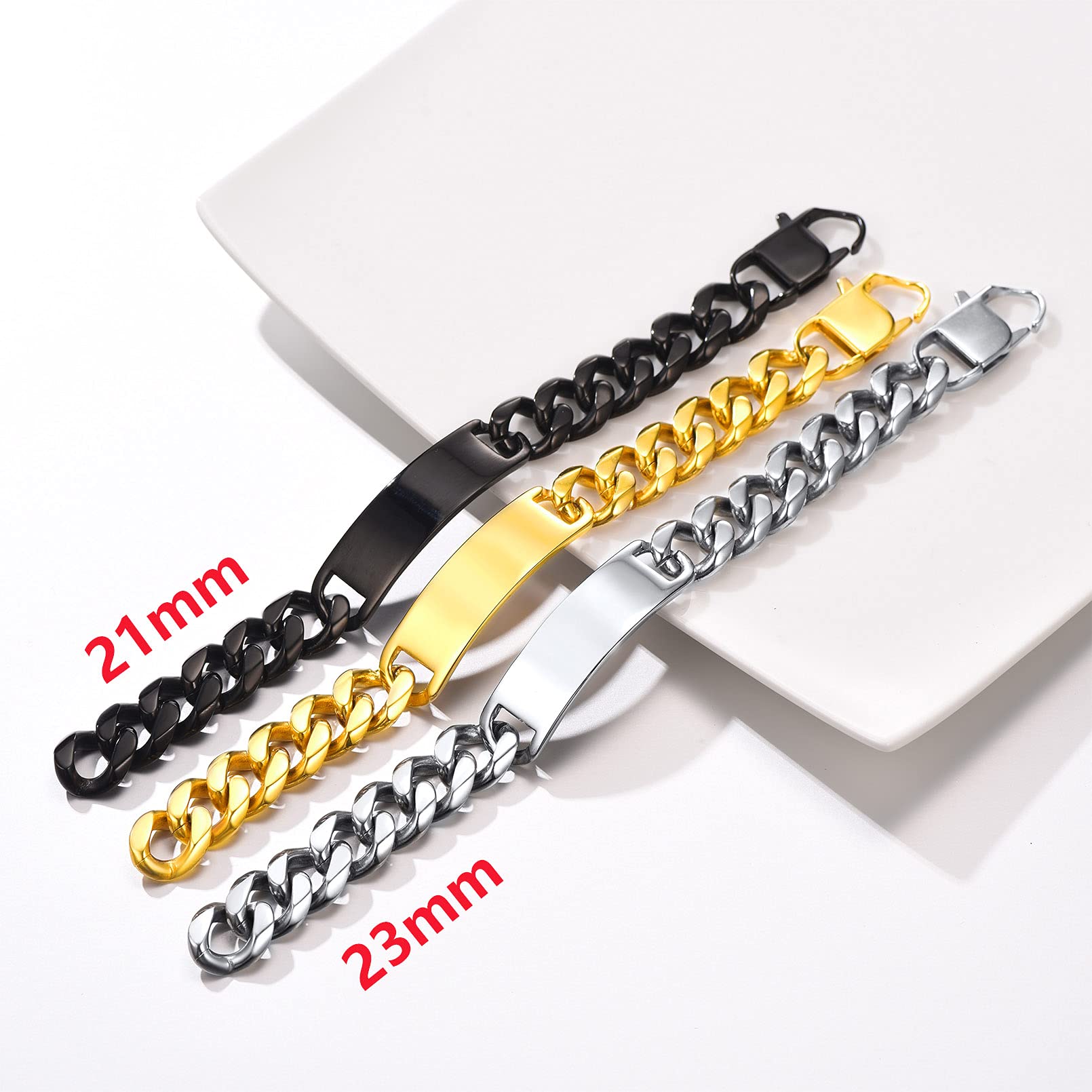 Supcare Personalized Adjustable Bracelet for Men & Women - 316L Stainless Steel Fashion Jewelry Wrist Chain in Silver, Gold & Black - Perfect Gift with Gift Box for Anniversary, Birthday & Valentine's Day