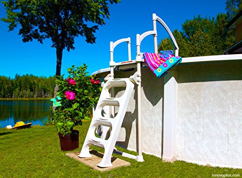 Above Ground Pool Step and Flip Up Ladder System - Heavy Duty & Stable Pool Ladder for Pools Up to 54