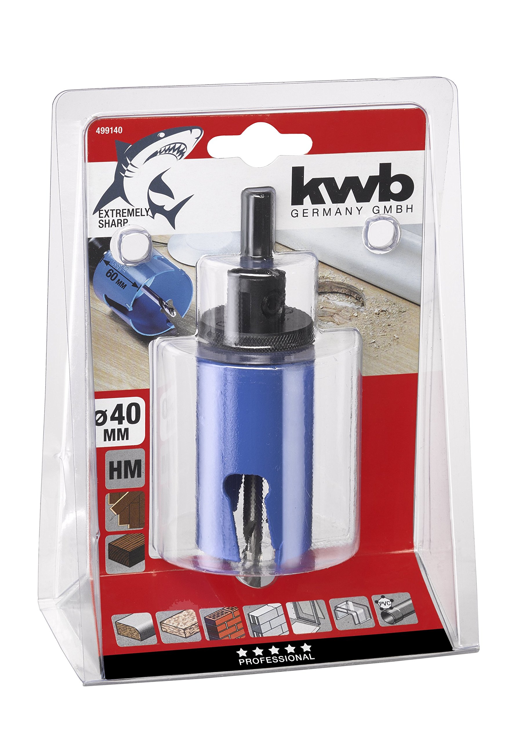 KWB Universal Hole Saw - 40mm Diameter with Extra Sharp Carbide Teeth & 8mm Center Drill - Perfect for Wood, Metal, Plastic, and Drywall Cutting