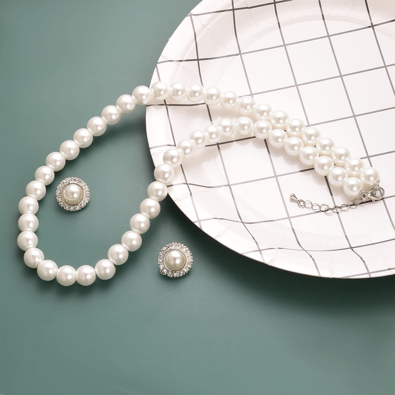 8mm 10mm Faux Pearl Jewelry Set - Necklace & Earrings for Women in White & Black, Perfect for Weddings & Gifts