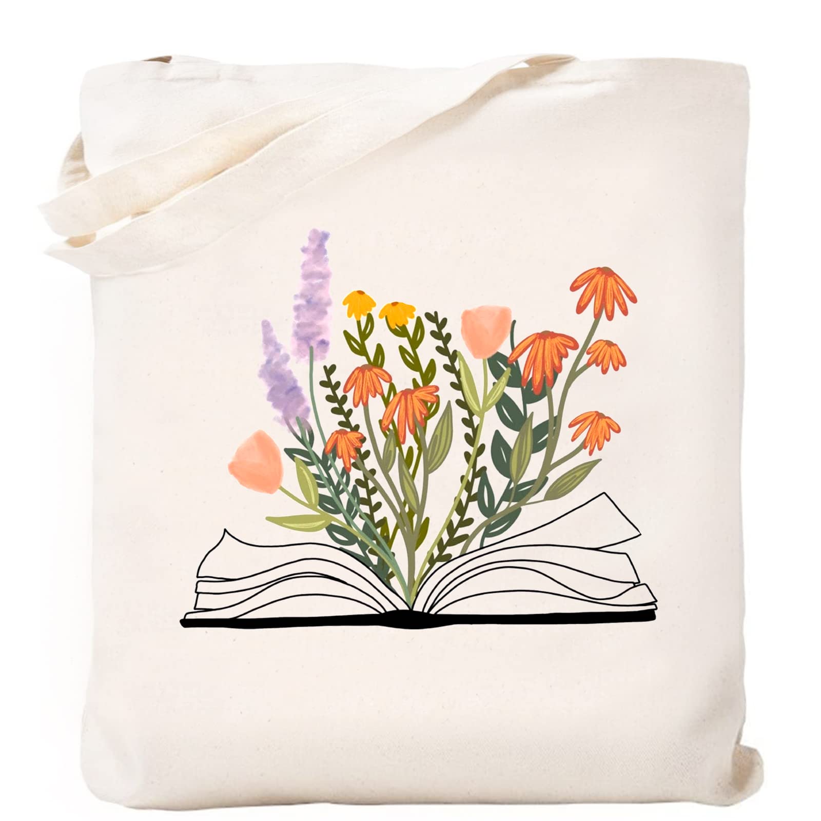 Stylish Wildflower Print Canvas Tote Bag for Women - Reusable Grocery, Shopping & School Shoulder Bag - Eco-Friendly Open Book Design - Perfect for Daily Use, Beach Trips & Farmers Market