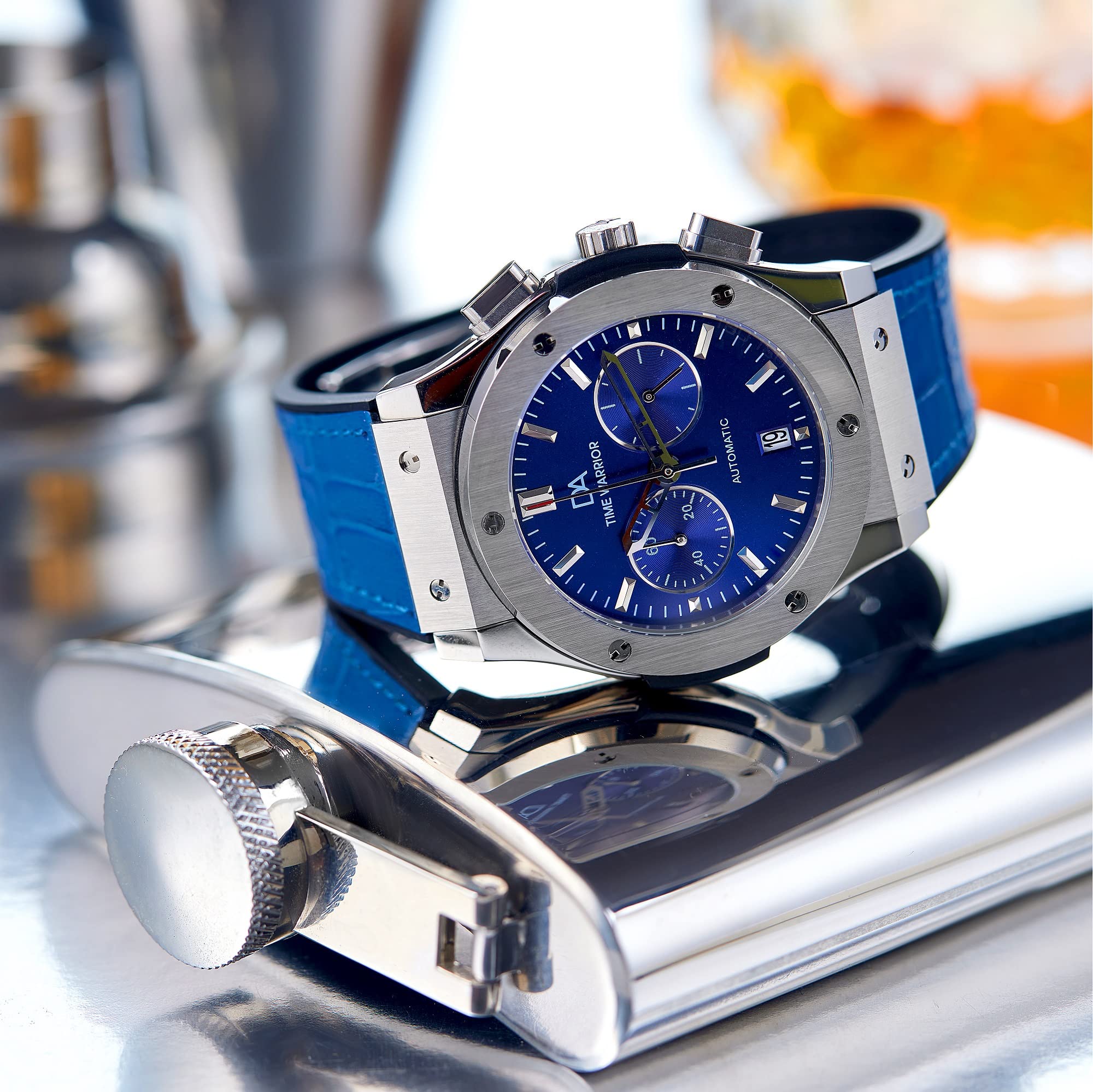 Luxury Men's Chronograph Watch with Genuine Blue Leather Band & Japanese Movement – Perfect for Business, Formal Events & Everyday Wear