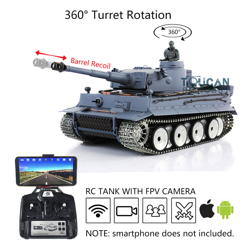 Henglong 1/16 Scale 7.0 Tiger I RC Tank Model 3818 with FPV Camera, Barrel Recoil, 360° Rotating Turret, Metal Idler Sprocket & Road Wheels, Realistic Engine Sound - Perfect for Military Enthusiasts, RC Hobbyists & Battle Simulation Games