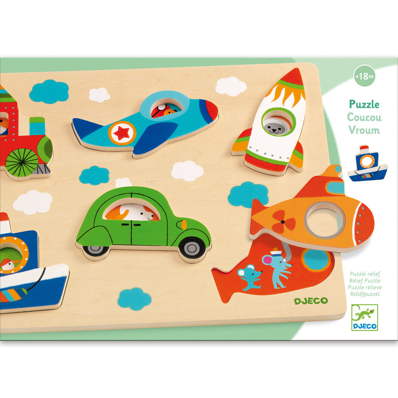 Djeco Coucou Vroum Wooden Toddler Puzzle - Educational Animal Shape Matching Game for Kids Ages 2-4 | Perfect for Early Learning & Montessori Playtime
