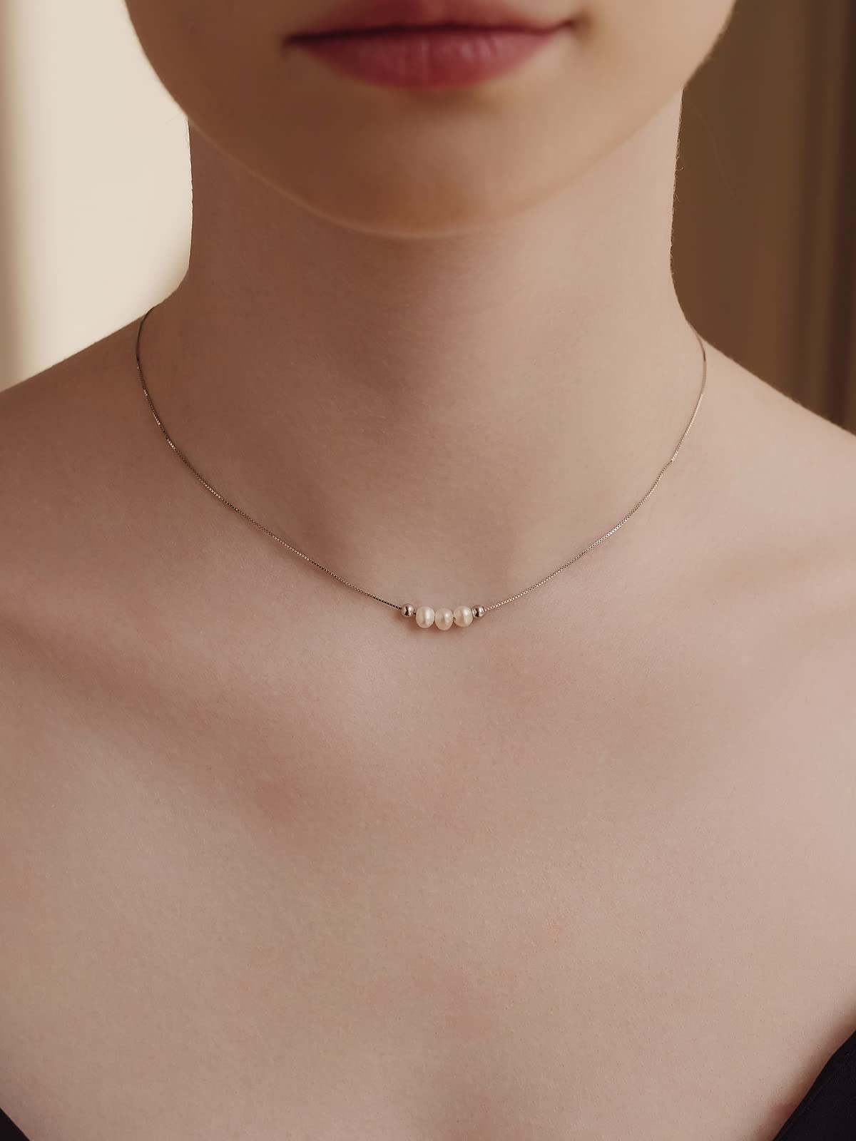 Dainty Pearl Necklace for Women - 925 Sterling Silver Choker with Freshwater Pearls, Perfect for Gifts & Special Occasions