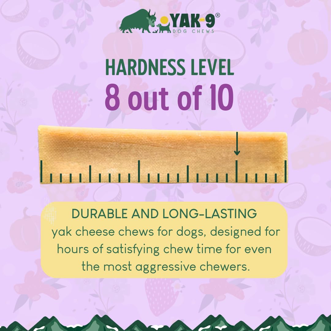 Yak9 Cheese Dog Chews - High Protein Natural Treats for Dogs, Rawhide-Free Long-Lasting Chew with Vitamins & Minerals, Small Size Yak & Cow Milk Blend (4-Piece, 1lb) - Perfect for Training, Teething Puppies & Dental Health