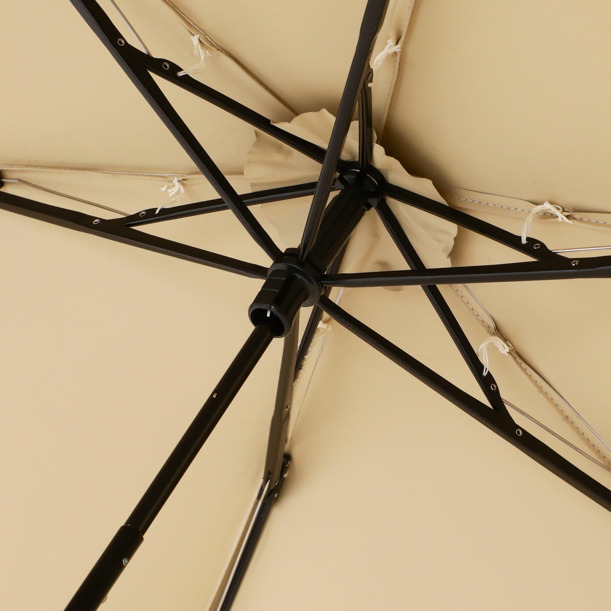 Blackout Birdcage Wide Scallop Folding Umbrella - UV Protection Sun Shade Parasol for Outdoor, Beach, and Garden Use - Beige