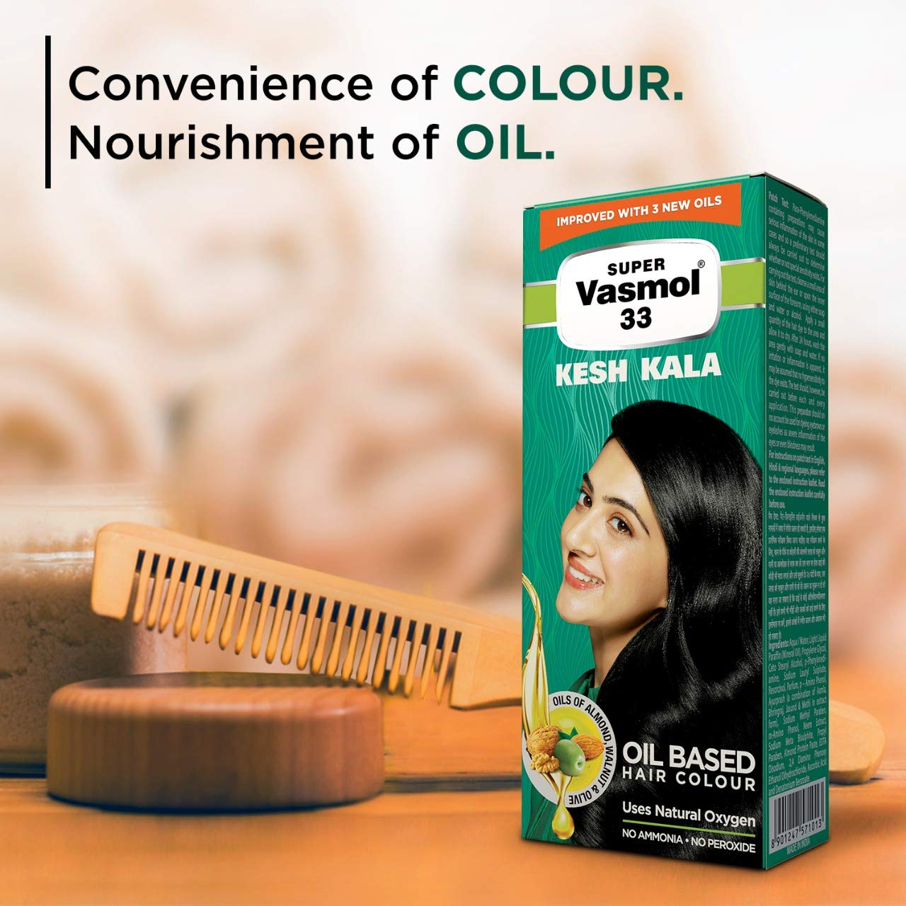 Vasmol Kesh Kala Oil Based Hair Color - 100ml (3 Pack) - Natural Black Hair Dye for Women & Men - Long Lasting & Nourishing - Perfect for Home Use & Salon Styling