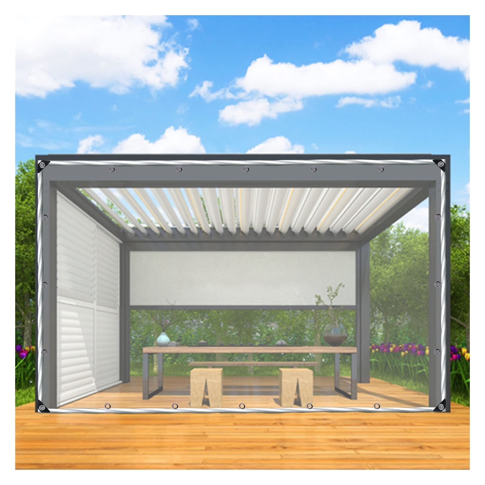 Durable PVC Outdoor Curtains - Windproof Transparent Tarpaulin Side Panels for Garden, Deck, Porch - 4.4x2.5m (14.4x8.2ft) with Grommets & Customizable Colors - Perfect for Sun Protection, Privacy Screens, and Outdoor Living Spaces