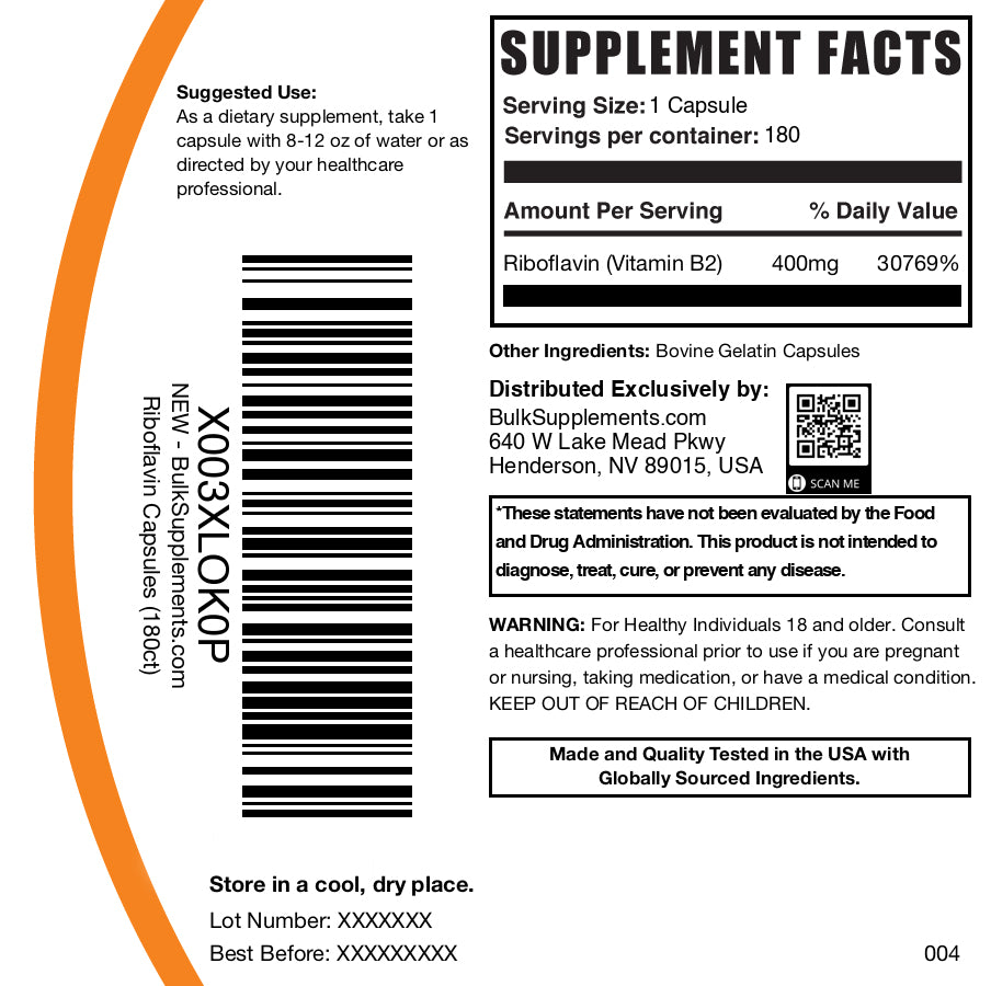 High-Quality Riboflavin (Vitamin B2) Capsules for Energy & Metabolism Support - Vegan & Non-GMO Supplement for Daily Wellness & Immune Health