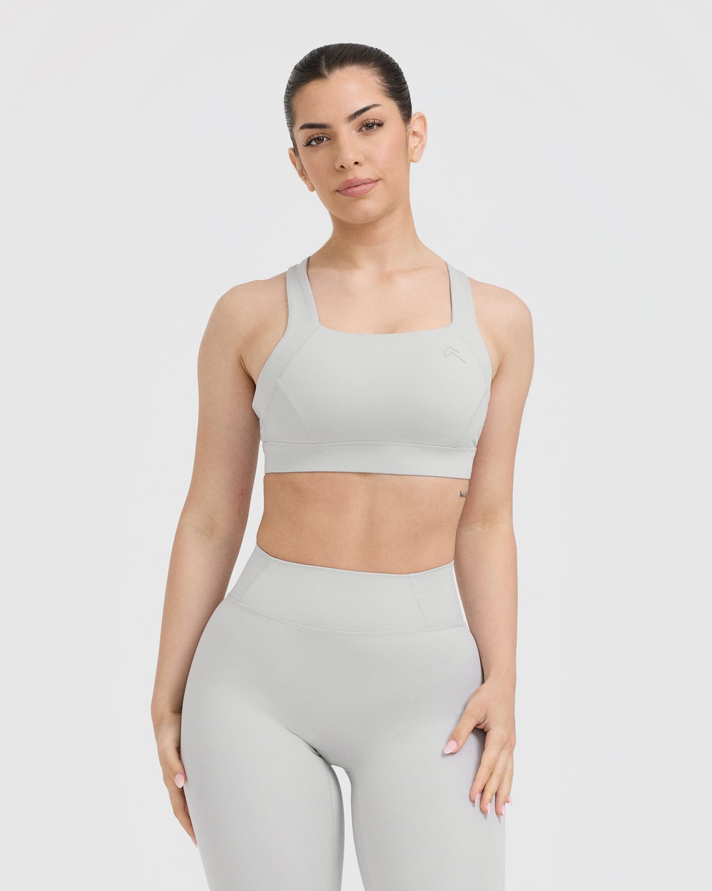 Timeless Wide Strap Sports Bra - Light Grey | High Support Workout Top for Yoga, Running & Gym