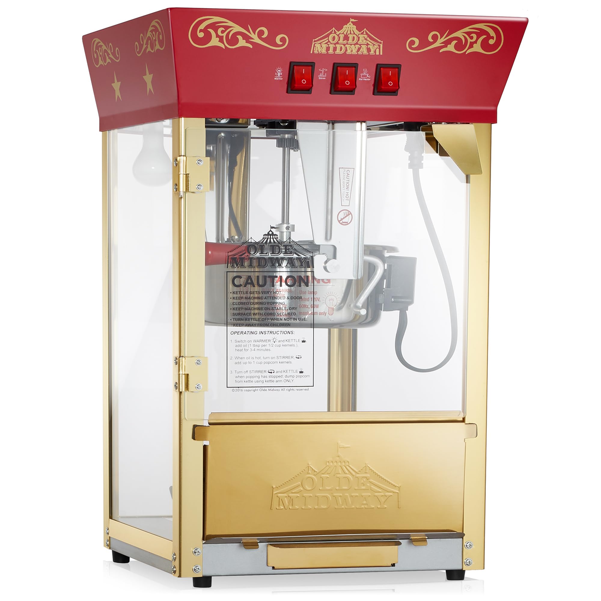 Olde Midway Vintage-Style Red Popcorn Machine Maker with 10-Ounce Kettle - Countertop Theater-Style Popper for Home, Parties & Movie Nights