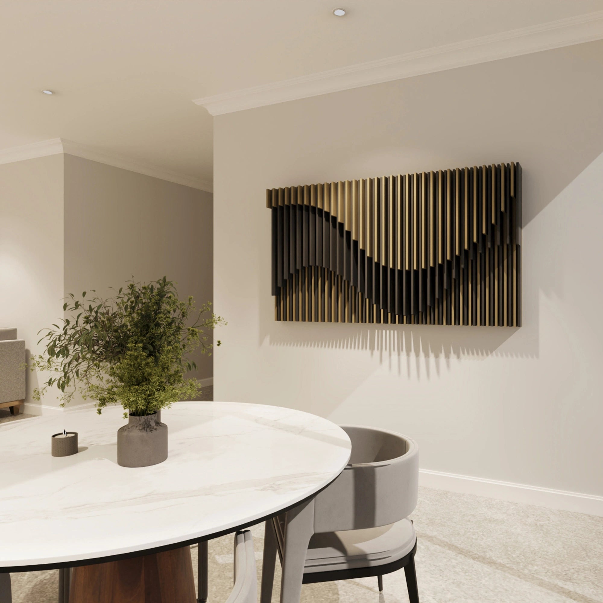 Handmade Dual Tone Parametric Wood Wall Art Decor - Modern Geometric Wooden Panel for Living Room, Bedroom & Office Wall Decor