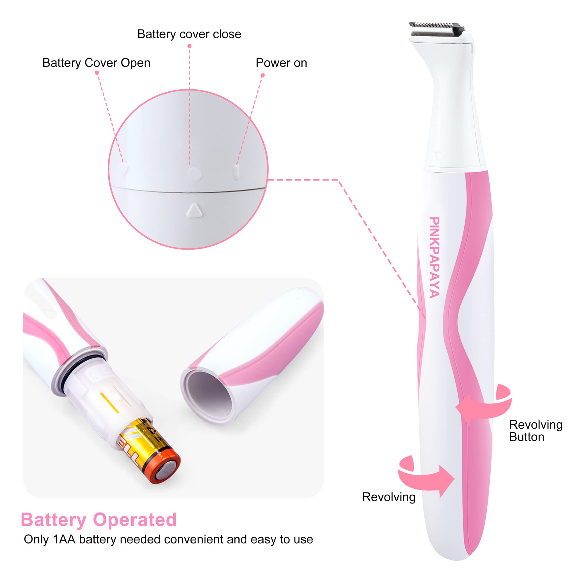 4-in-1 Electric Bikini Trimmer for Women - Pubic Hair Shaver, Facial Hair Remover, Face Razor & Nose Trimmer - Women's Grooming Kit for Smooth Skin at Home & Travel - Perfect for Bikini Line, Legs, Underarms & Facial Hair Removal
