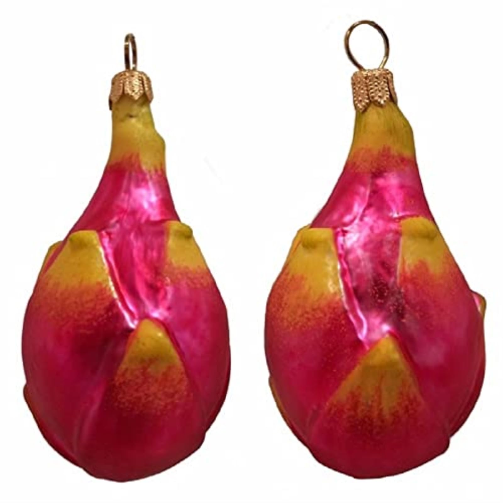 Dragon Fruit Christmas Ornaments Set of 2 - Handmade Blown Glass Holiday Decorations for Tree, Gift, and Home Decor