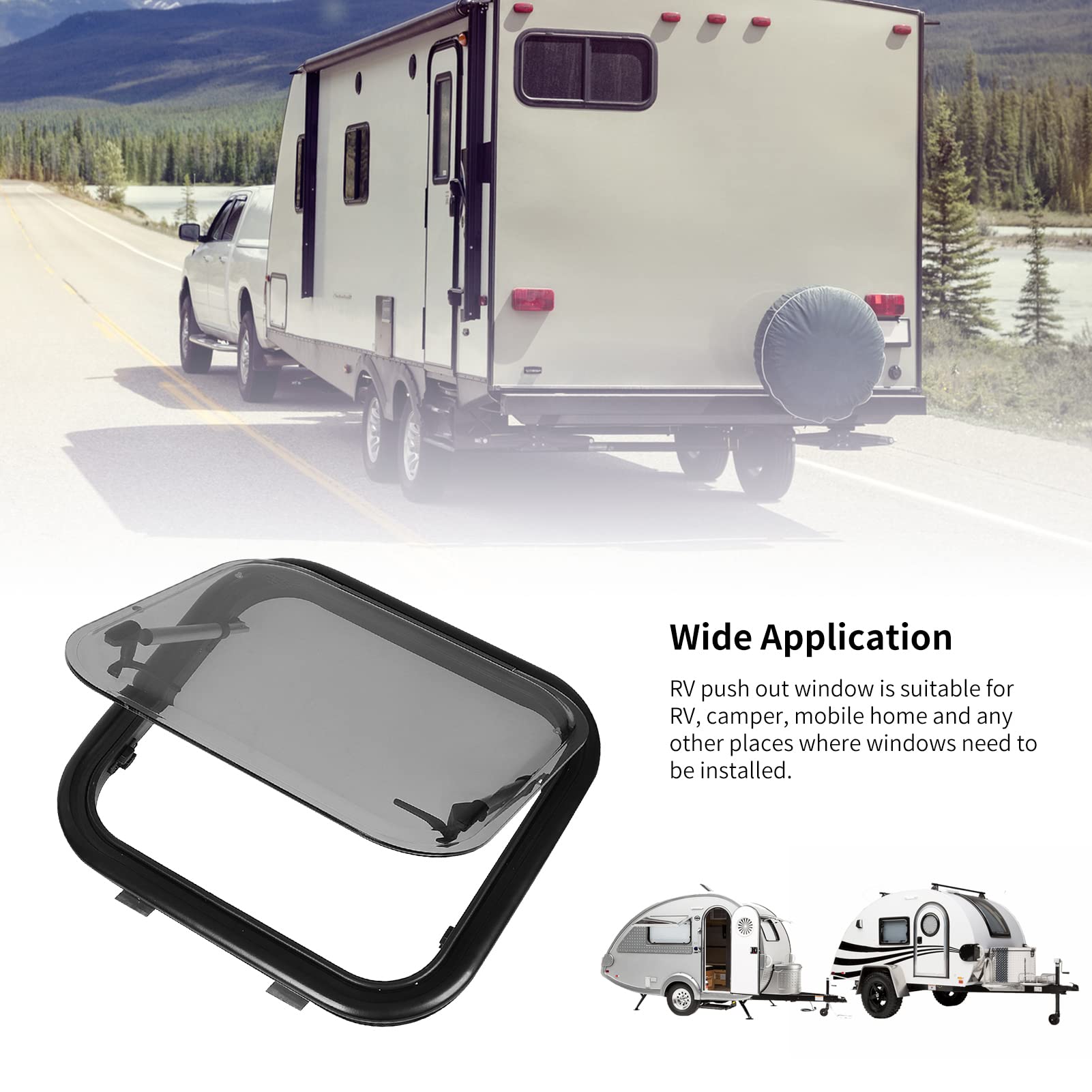 Aramox RV Push Out Window - Double Layer UV Resistant Acrylic Glass with Thermal & Sound Insulation - External RV Exit Window with Curtain for Camping & Travel Trailers