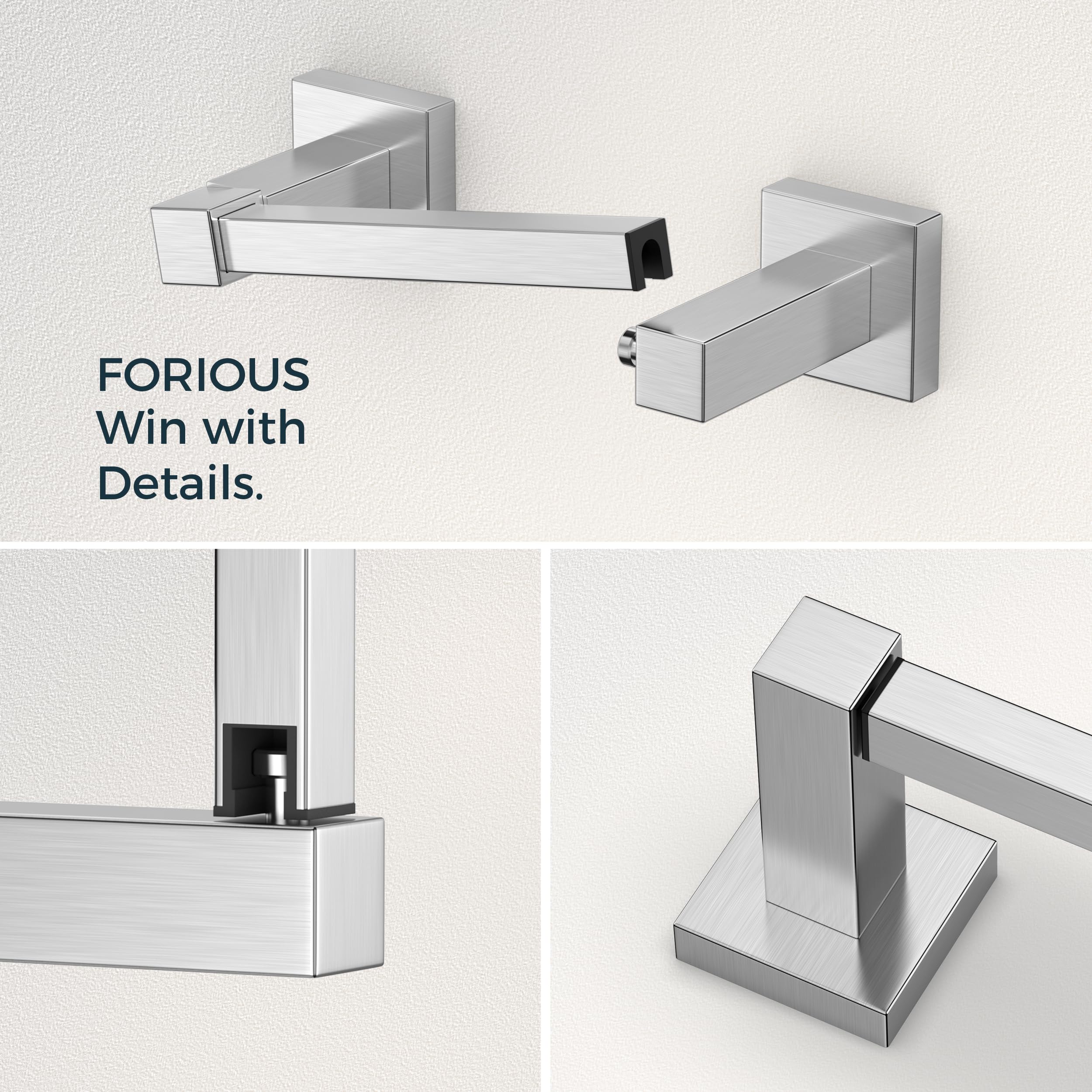 FORIOUS Stainless Steel Toilet Paper Holder & Hand Towel Ring Set - SUS 304 Double Post Pivoting Tissue Roll Holder - Modern Bathroom Hardware Accessories in Brushed Nickel - Perfect for Bathroom, Powder Room & Guest Toilet Organization