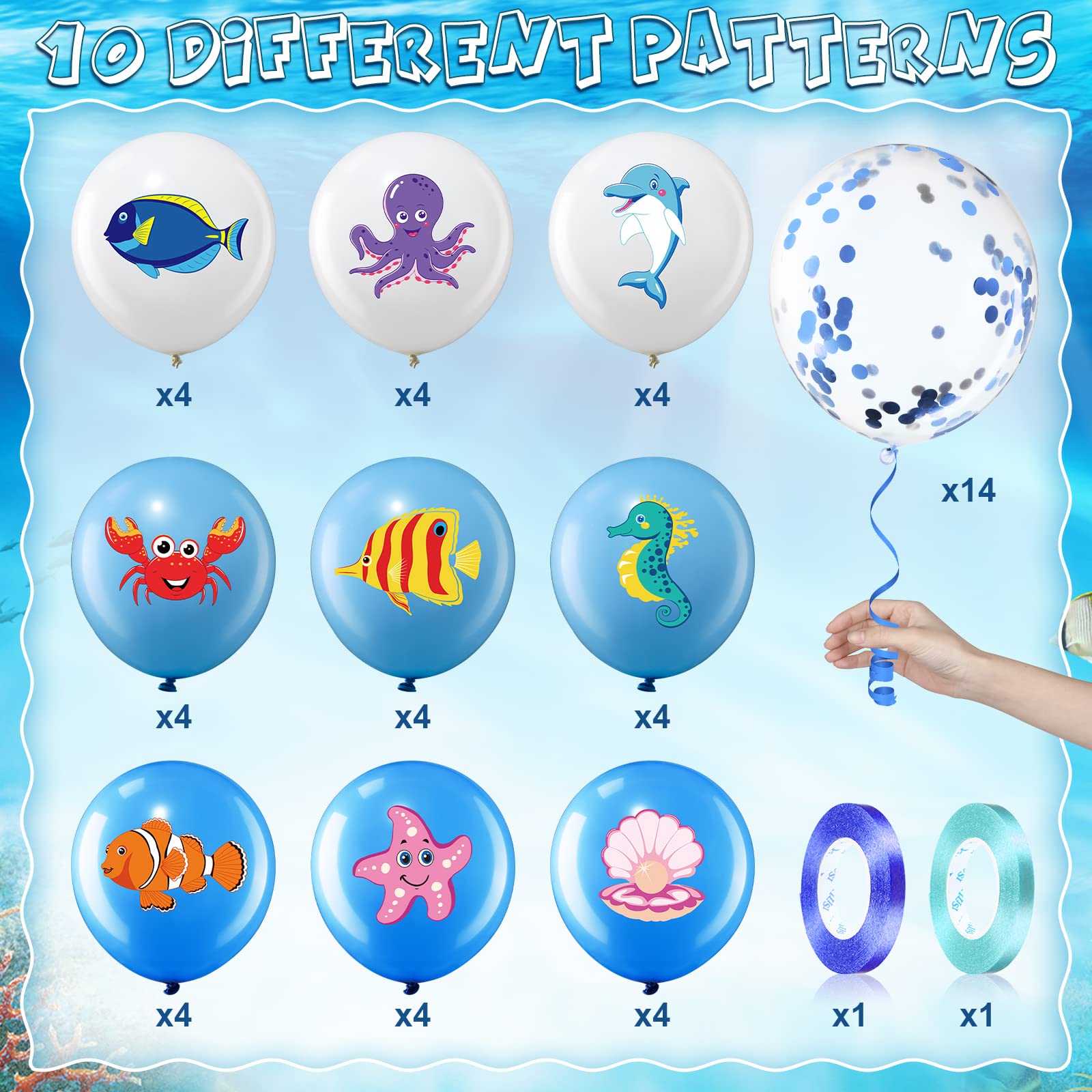 50 Pieces Sea Animals Balloons - Under the Sea Party Decorations, Ocean Theme Latex Balloons for Birthday, Baby Shower & Beach Parties - Perfect for Boys, Girls & Marine Creatures Lovers - Great for Underwater Decor, Pool Parties & Nautical Events